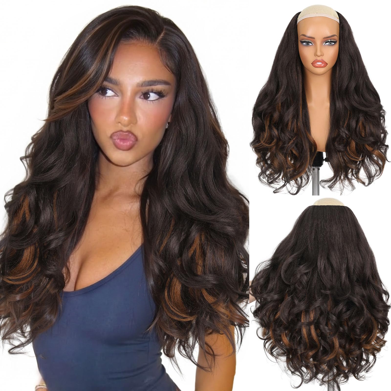 WIGNEE Curly Wavy Half Wig for Black Women Synthetic 20 Inch (4/30)