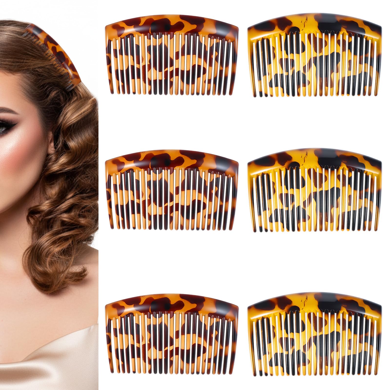 6 Pcs French Tortoise Side Comb Hair Combs for Women Accessories 23 Teeth Side Comb Curved Combs Clip To Make A French Twist