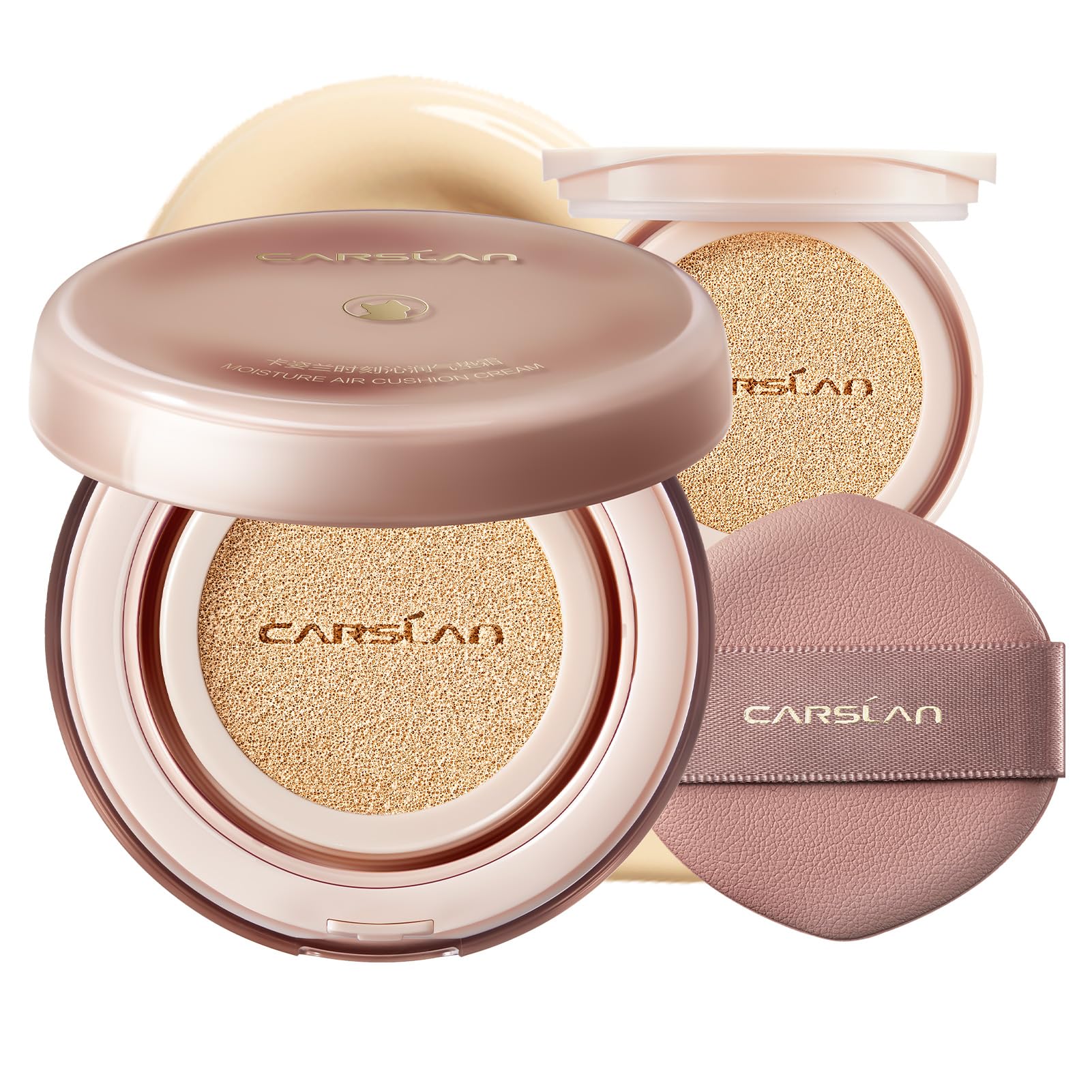 CARSLAN Moisture Air Cushion Cream Face Foundation Makeup, Lightweight, Full Dewy Coverage, Builable Glow, Finish Foundation wit
