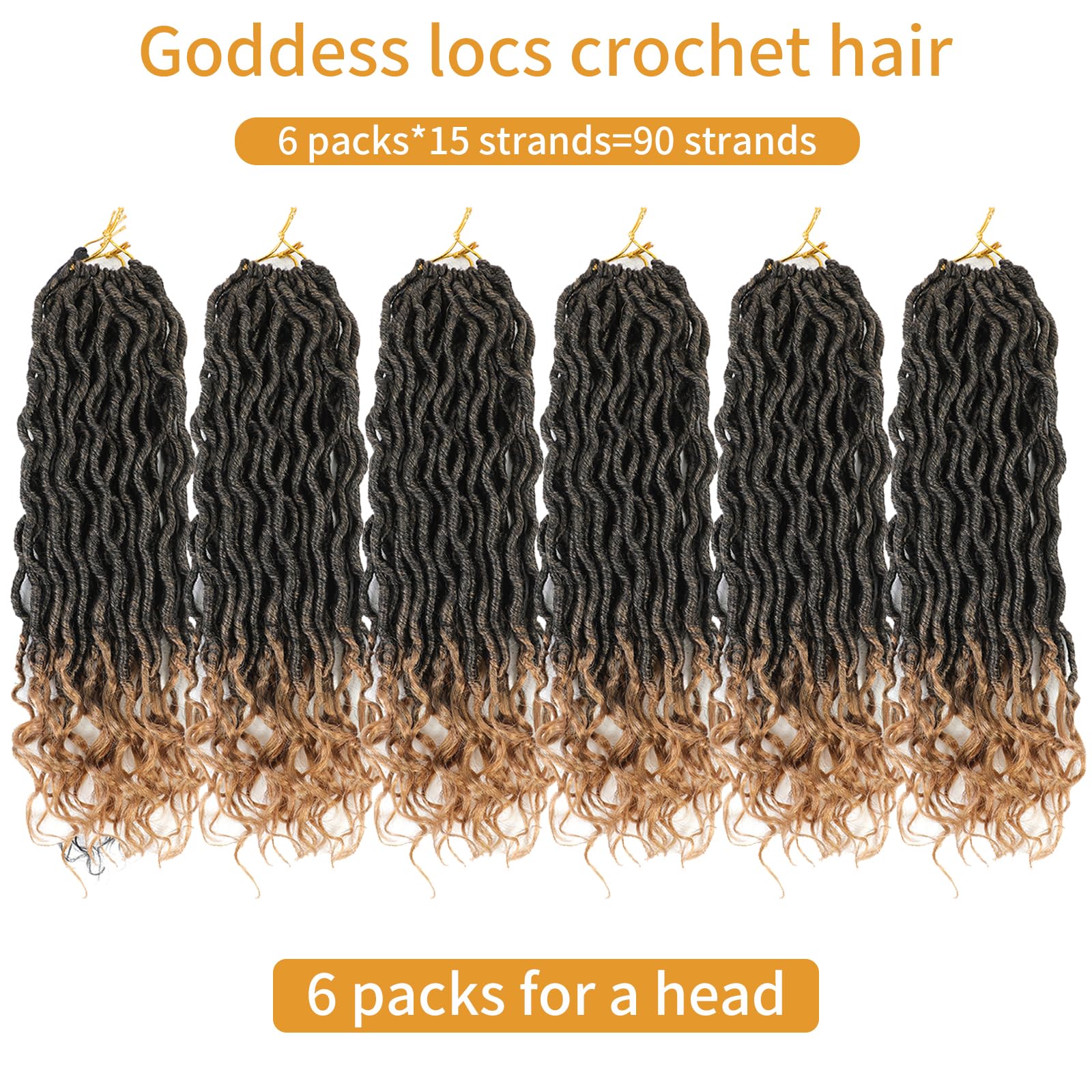 Goddess Locs Crochet Hair 14 Inch 6 Packs Ombre Faux Locs Crochet Hair Pre Looped Crochet Locs With Curly Ends Soft Braid Hair E