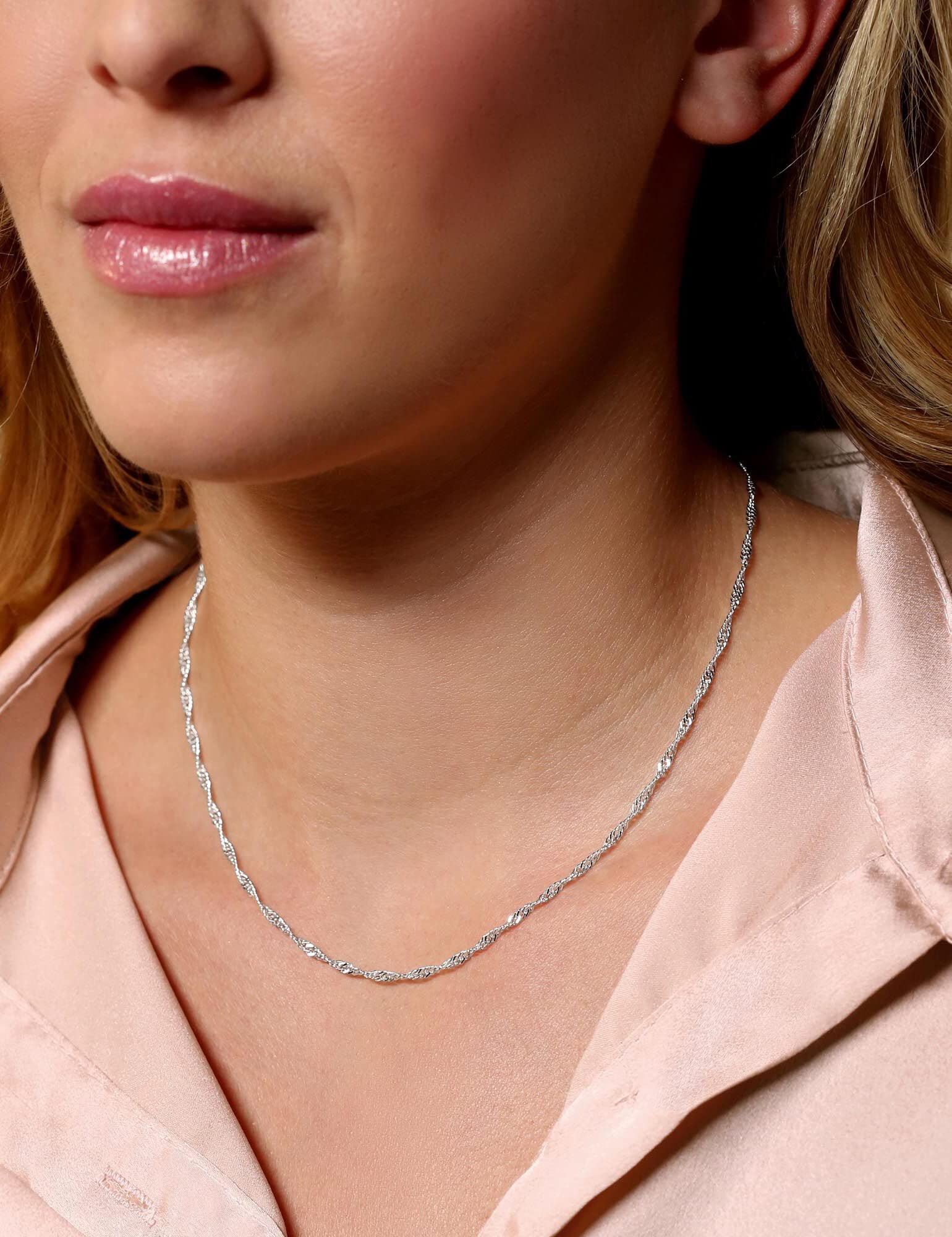 Waitsoul 925 Sterling Silver Singapore Chain Lobster Clasp 2.5mm Necklace for Women Silver Chain 22 Inches Gifts for Her