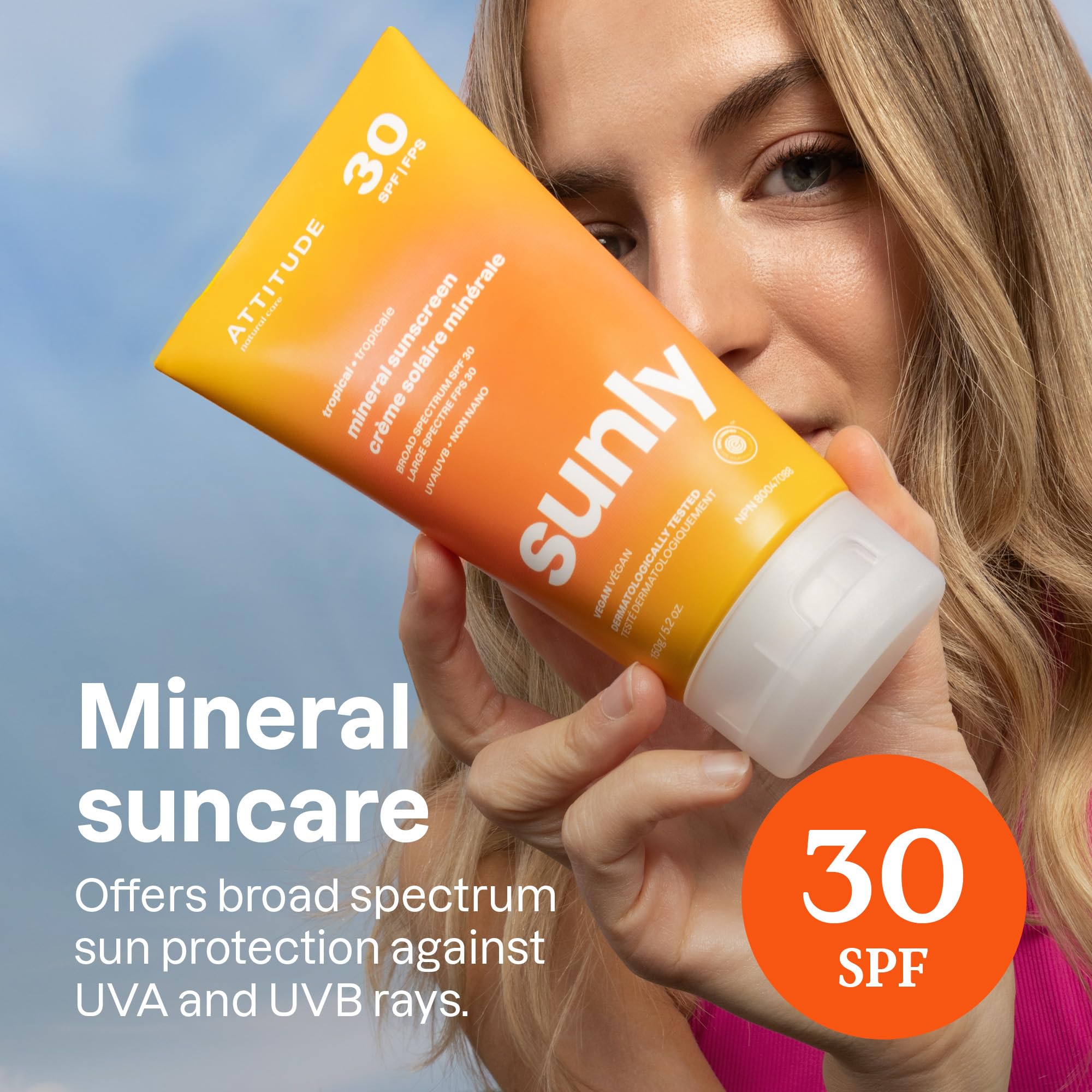 Attitude Mineral Sunscreen With Zinc Oxide, Spf 30, Ewg Verified, Broad Spectrum Uva/Uvb Protection, Dermatologically Tested, Ve