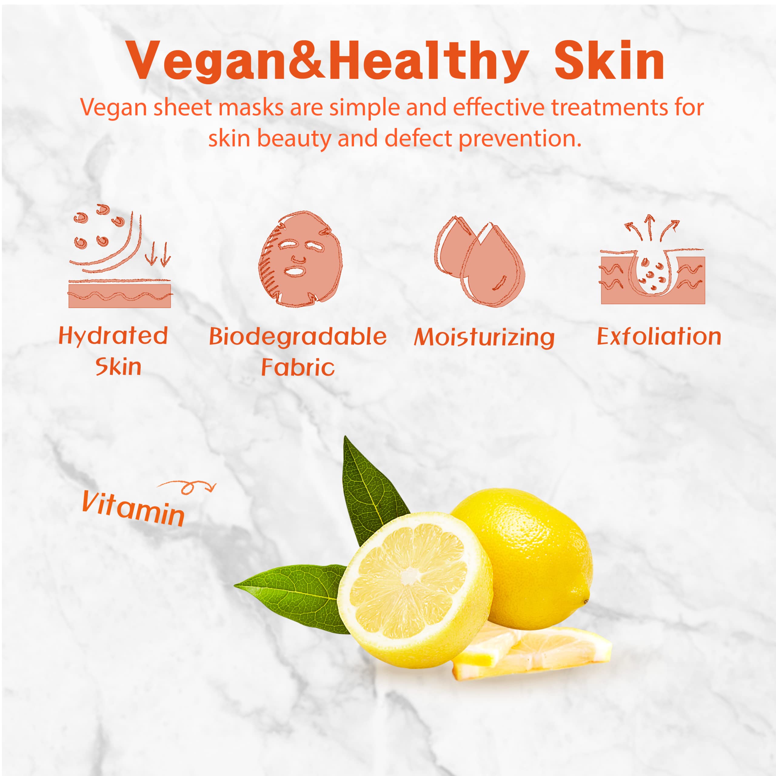 Purederm Vegan Vitamin Sheet Masks (12 Packs) - Facial Sheet Mask For Brightening & Radiance Treatment