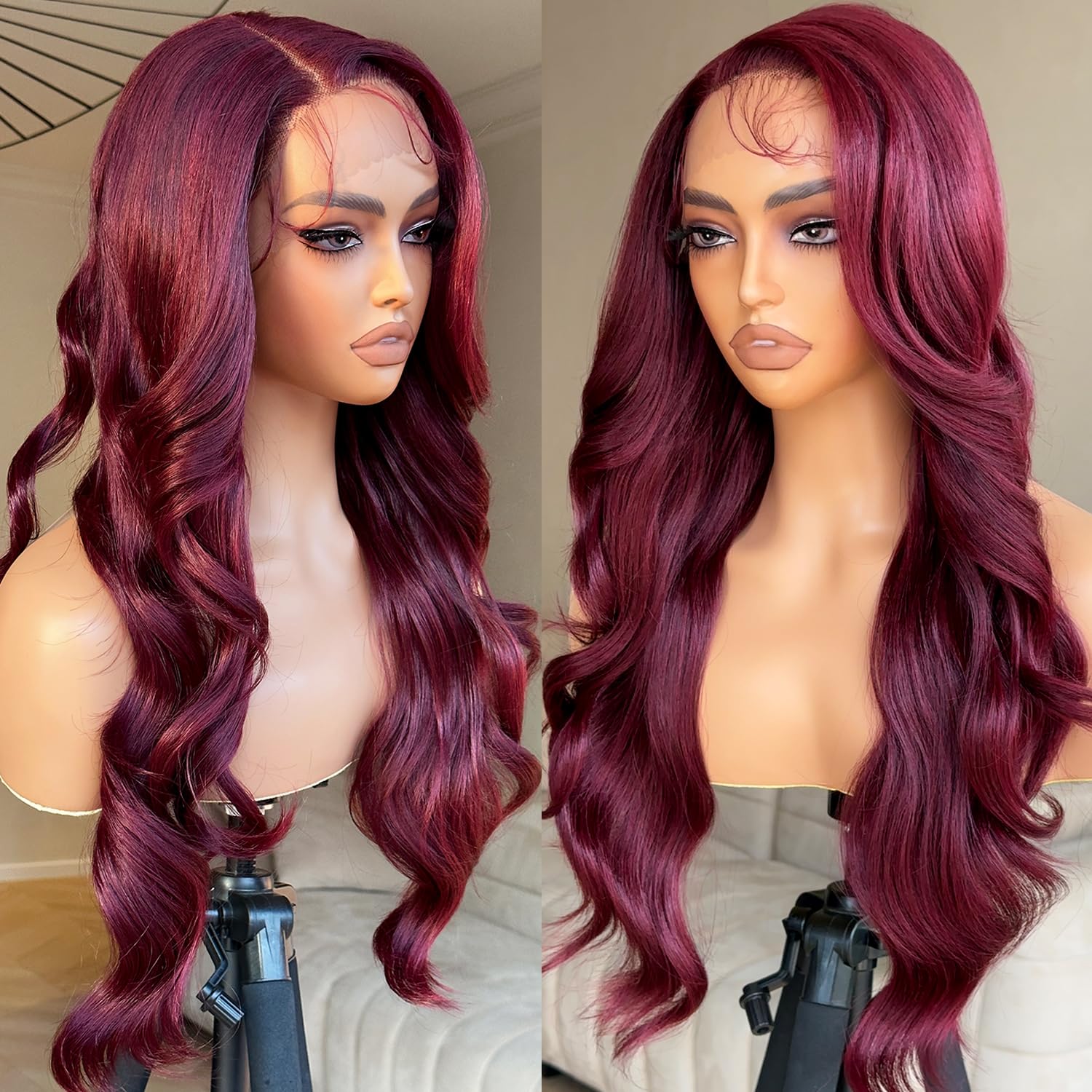 BrownBomb Burgundy Lace Front Wigs 99j Burgundy Synthetic Lace Front Wig Pre Plucked Ready to Wear Glueless Wigs, 13X5X1 Body Wa
