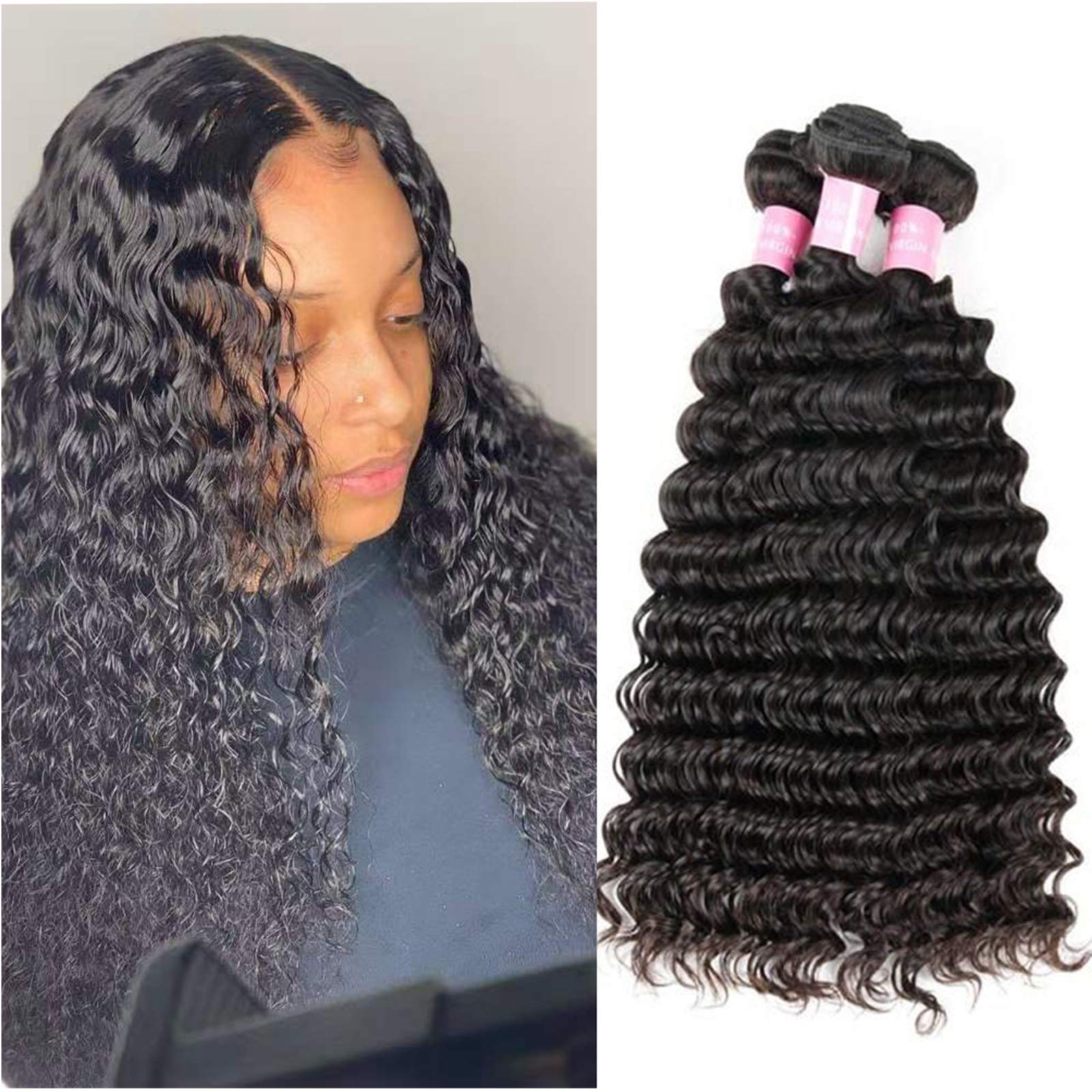 Miss GAGA 3 Bundles 9A Deep Wave (22 24 26) 100% Unprocessed Virgin Human Hair Brazilian Deep Wave 3 Bundles No Shedding Natural