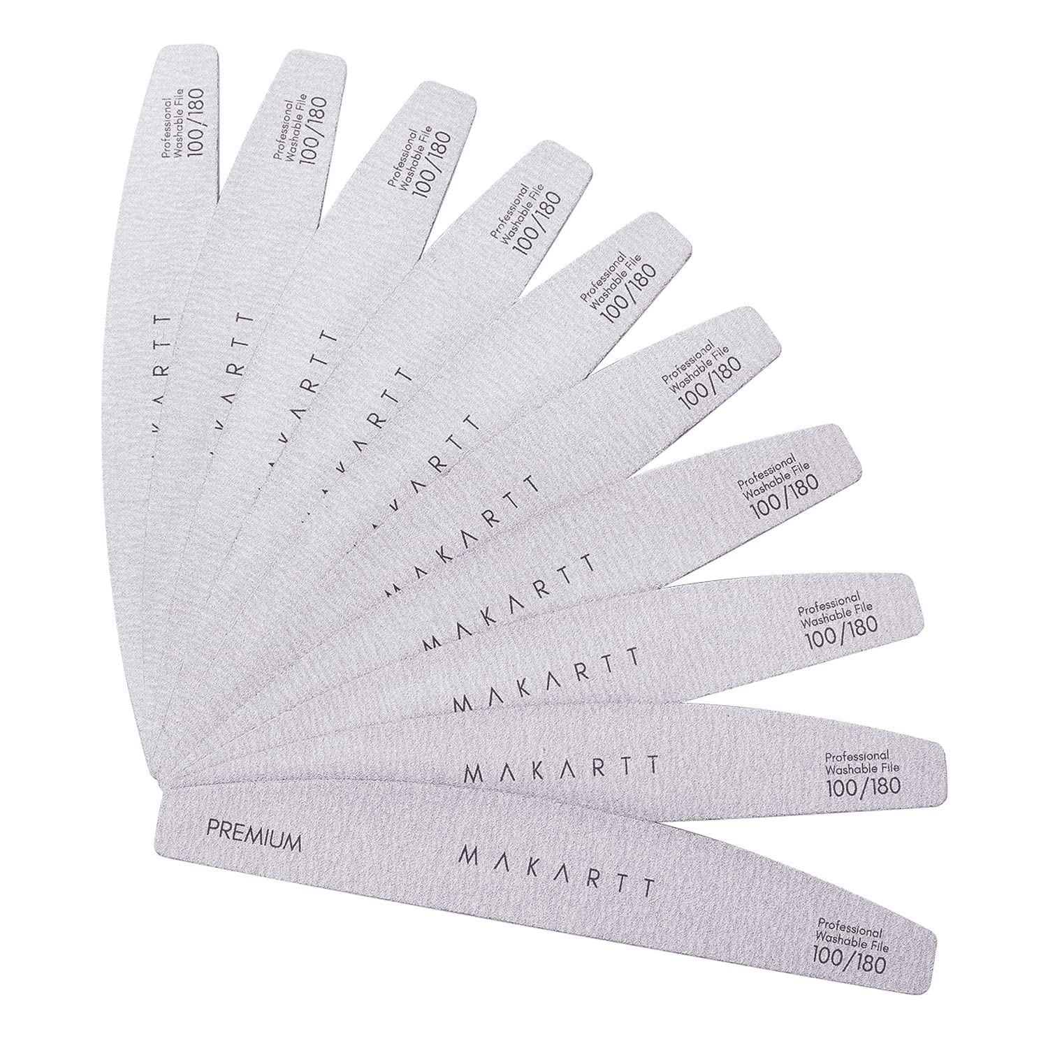 Makartt Nail File - 100/180 Grit Emery Boards for Acrylic & Gel Nails - Zebra Design - 10PCS Professional Washable Tools
