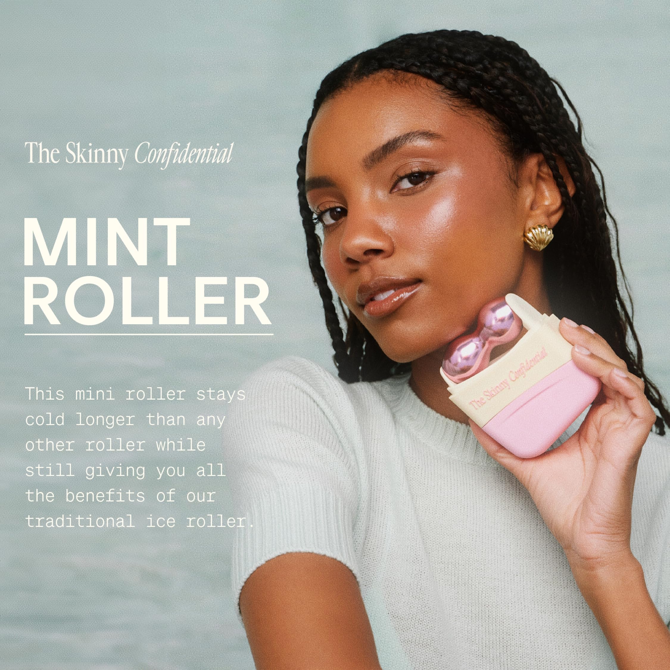 The Skinny Confidential Mint Ice Roller for Face - Compact Facial Skin Care Tools for Sculpting & Contouring - Cold Therapy Faci