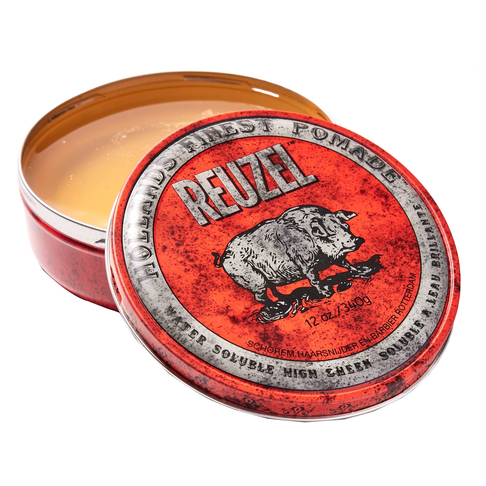 Reuzel Red Water Soluble High Sheen Pomade - No Dry Formula - Keeps High Shine And Strong Hold All Day Without Flaking - Easy Ri