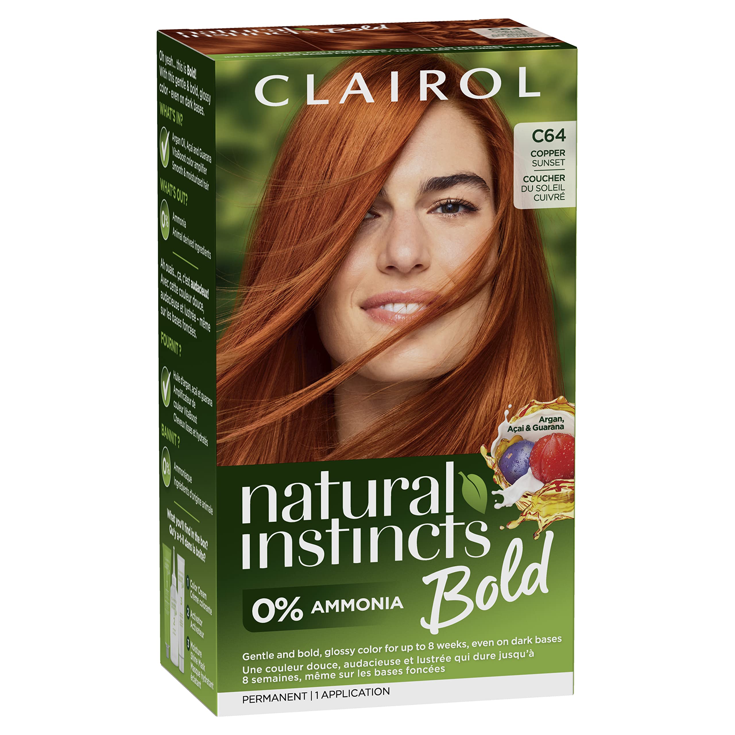 Clairol Natural Instincts Bold Permanent Hair Dye, C64 Copper Sunset Hair Color, Pack of 1