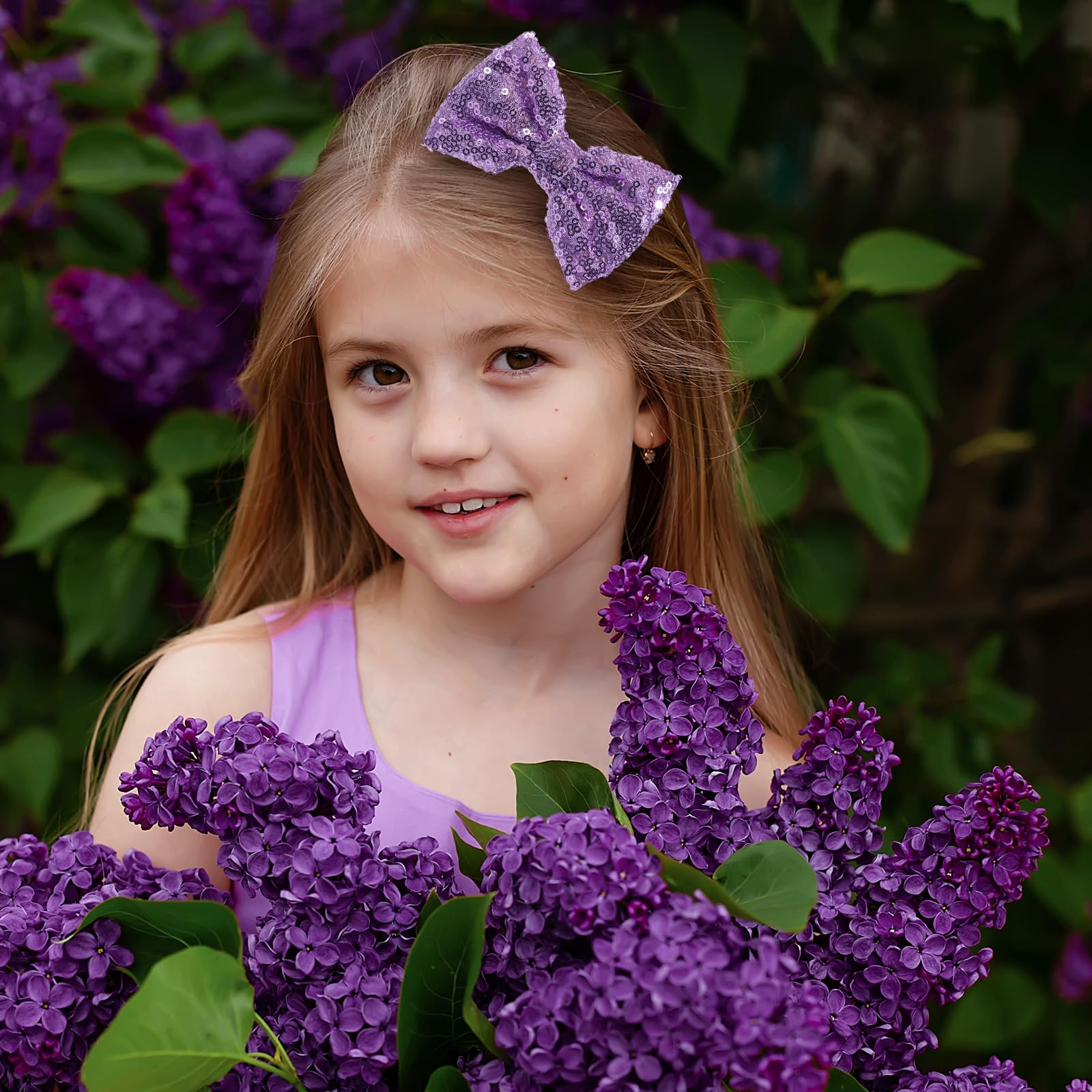 4'' Purple Sparkly Glitter Sequin Hair Bows Clips For Toddler Girls Valentines Christmas Birthday Gift Party Dress Outfit Decor