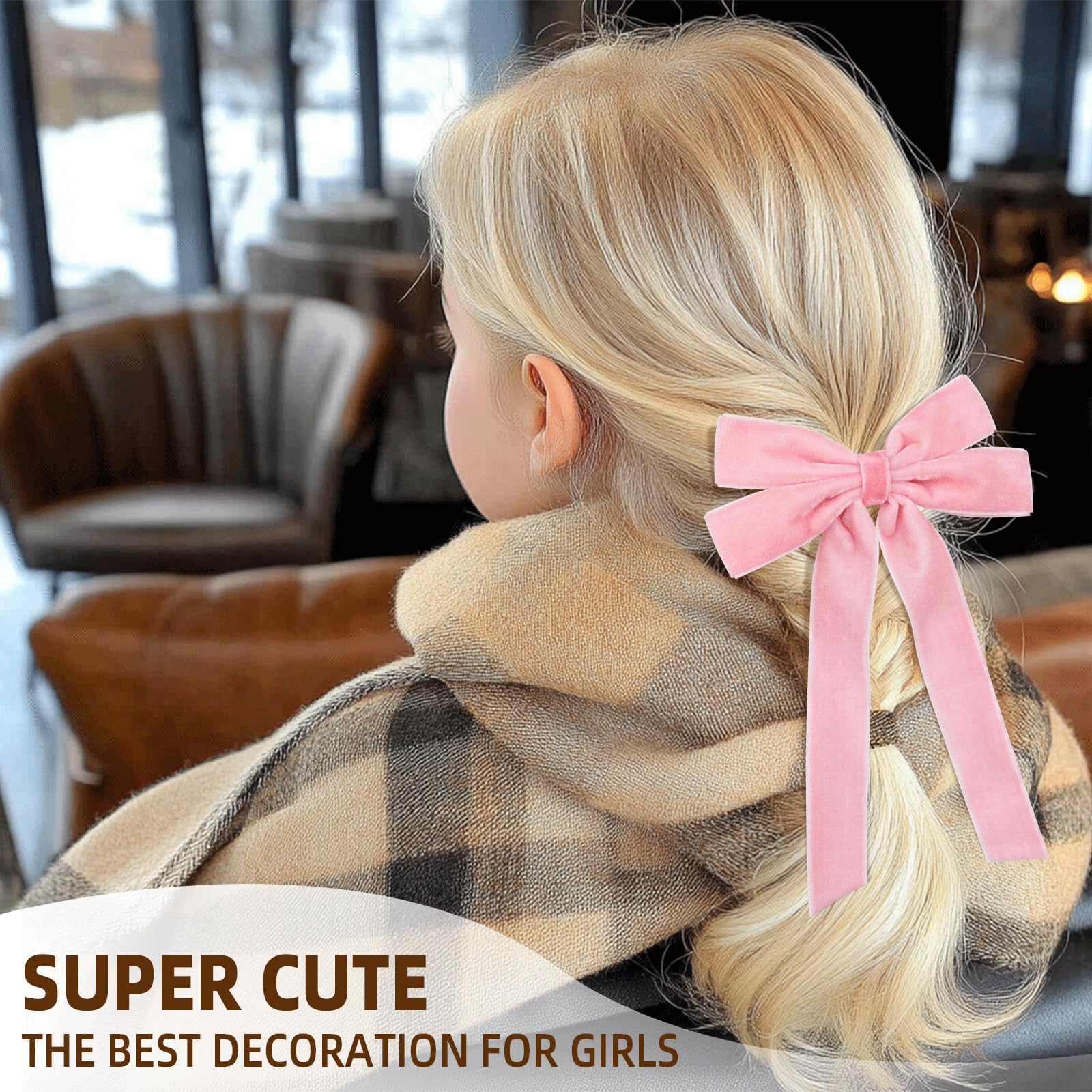 2Pcs Pink Hair Bows Soft Velvet Bow Hair Clip With Long Tail Hair Accessories For Women Girls Toddlers