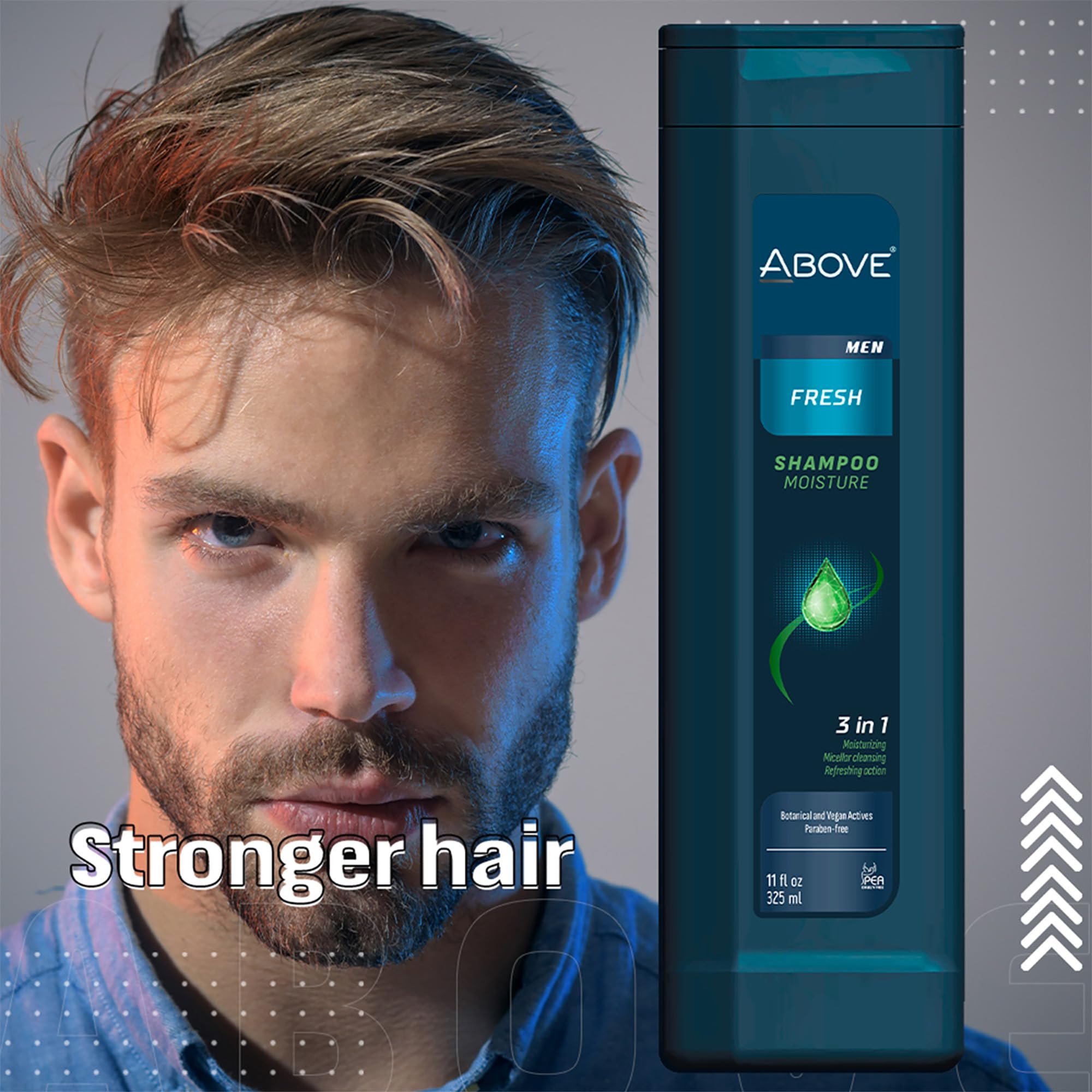 Above Fresh 3 In 1 Shampoo Moisture, 11 oz - Moisturizing Shampoo for Men - Micellar Cleanse - Suitable for Dry, Brittle, Damage