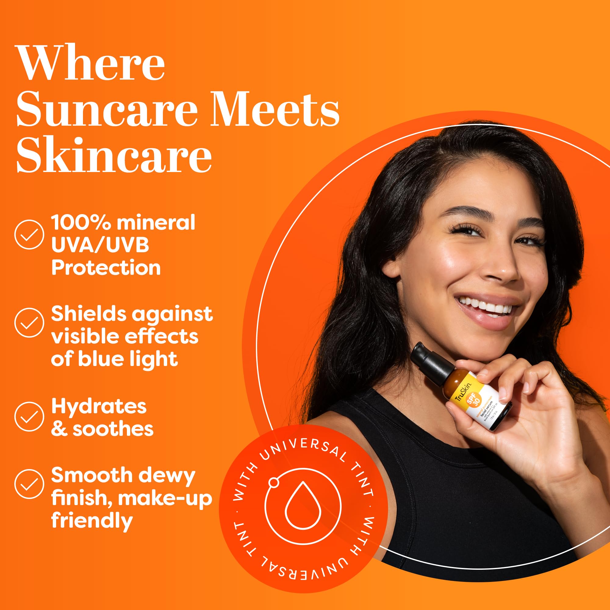TruSkin Sunscreen Serum for Face - SPF 30 Universal Tinted Mineral Sunscreen Face Serum - Lightweight Transparent Finish - Zinc