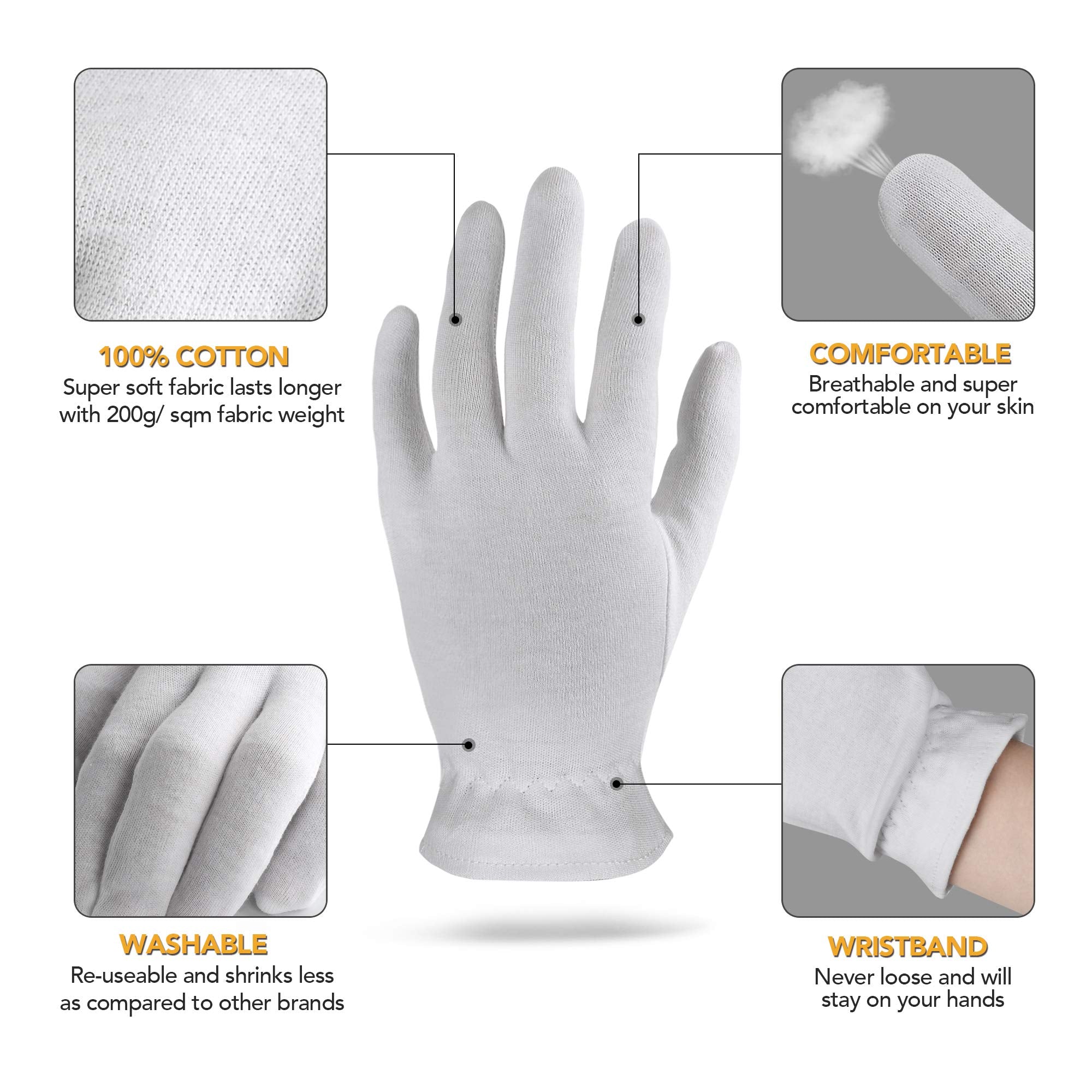 Xs Extra Small 5 Pairs 100% Premium Cotton Gloves For Dry Hands | Moisturizing Overnight Gloves For Eczema, Psoriasis & Skin Spa