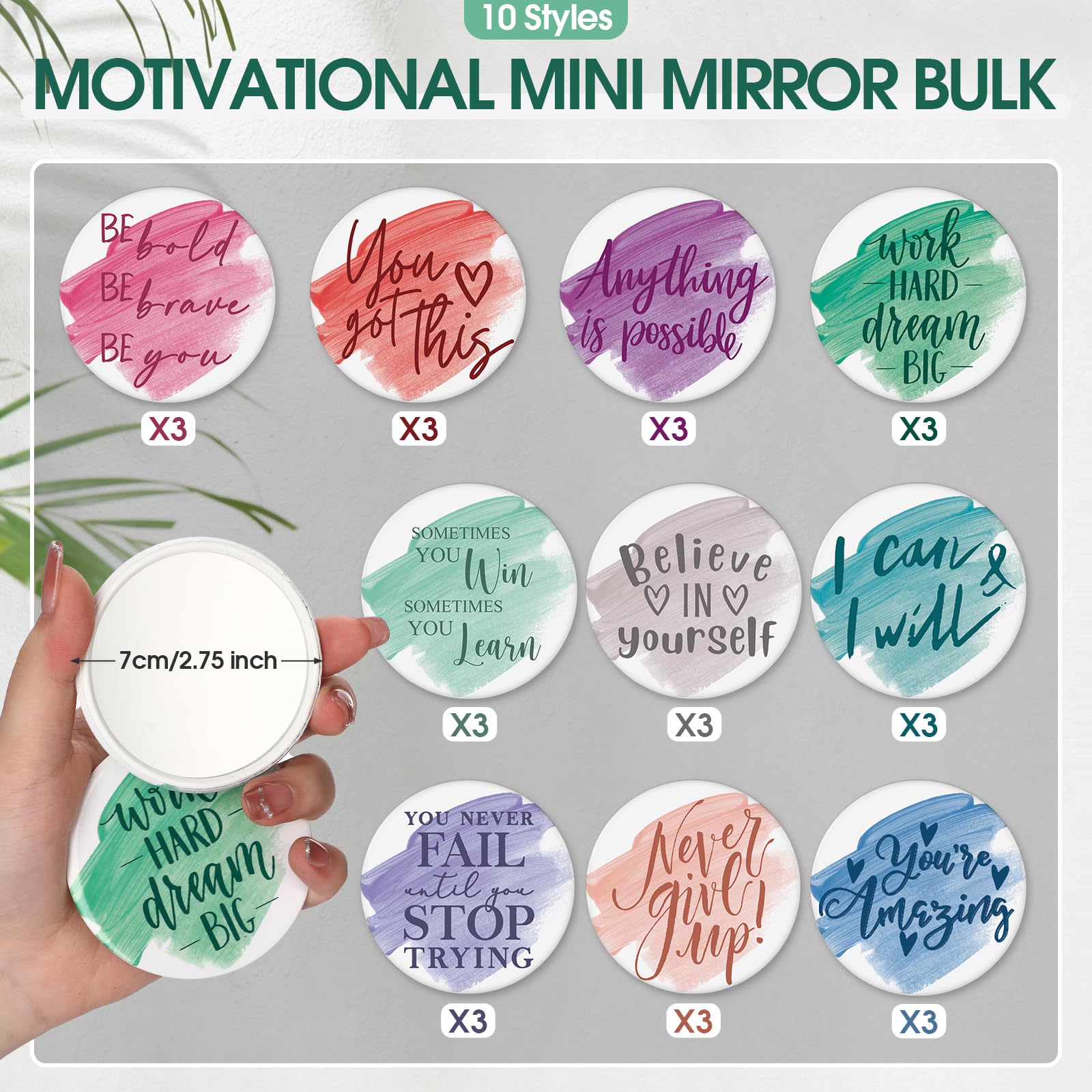Kigley 30 Pcs Christmas Inspirational Compact Mirrors Bulk Employee Appreciation Gifts Round Portable Pocket Mirror For Women Ma
