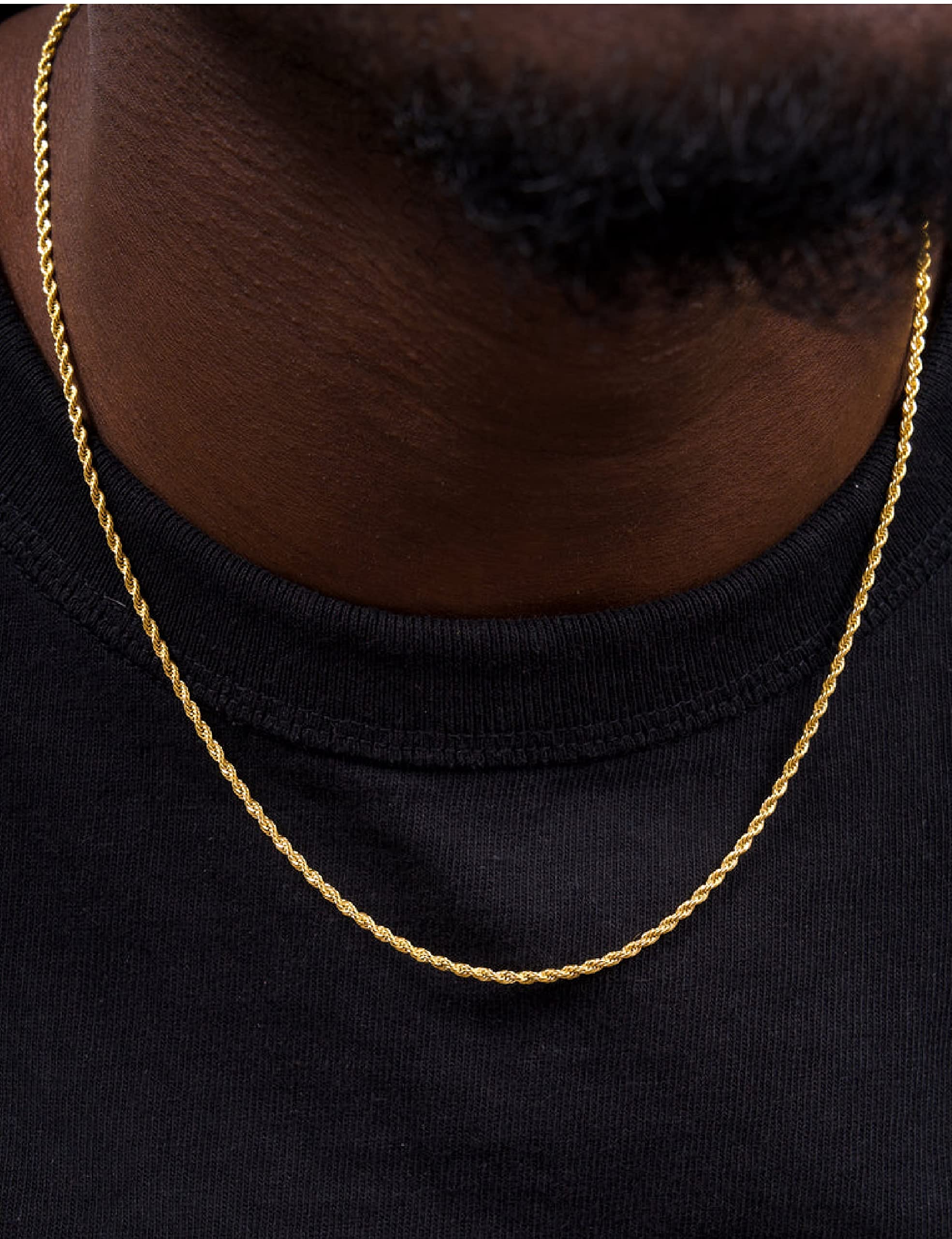 Waitsoul 925 Sterling Silver Rope Chain Lobster Clasp 3mm 18k Gold Chain Necklace for Men Women Necklace Chain 26 Inch