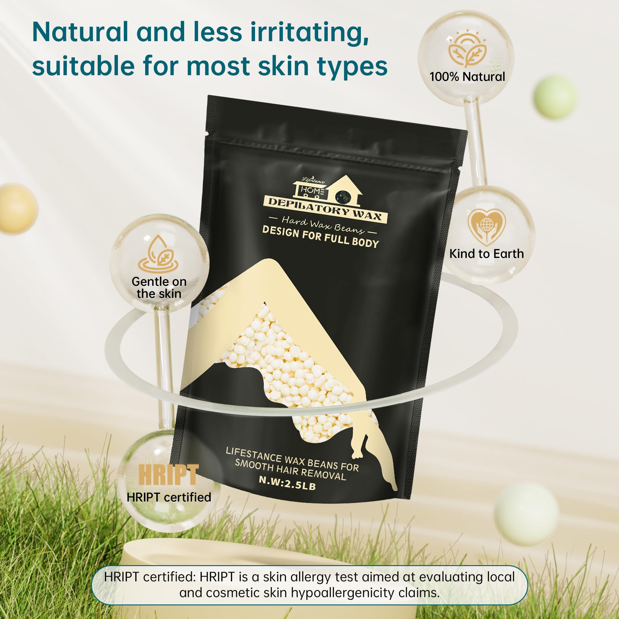 Lifestance 2.5Lb Wax Beads Kit, Cream Hard Wax Beans For Hair Removal Eyebrow Face Underarm With 30 Applicators Waxing For Brazi