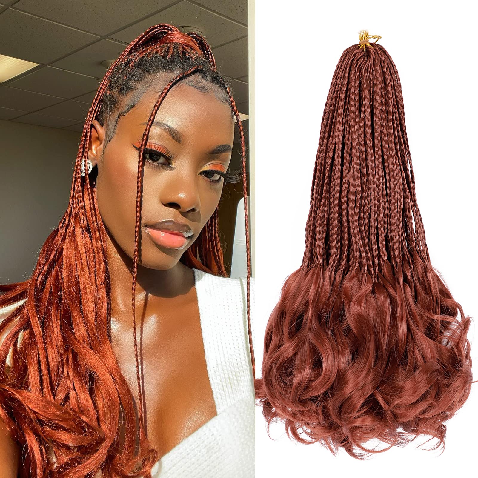 French Curl Crochet Braids 14 Inch 6 Packs Goddess Box Braids Crochet Hair Pre Looped French Curly Braiding Hair Cooper Red Croc