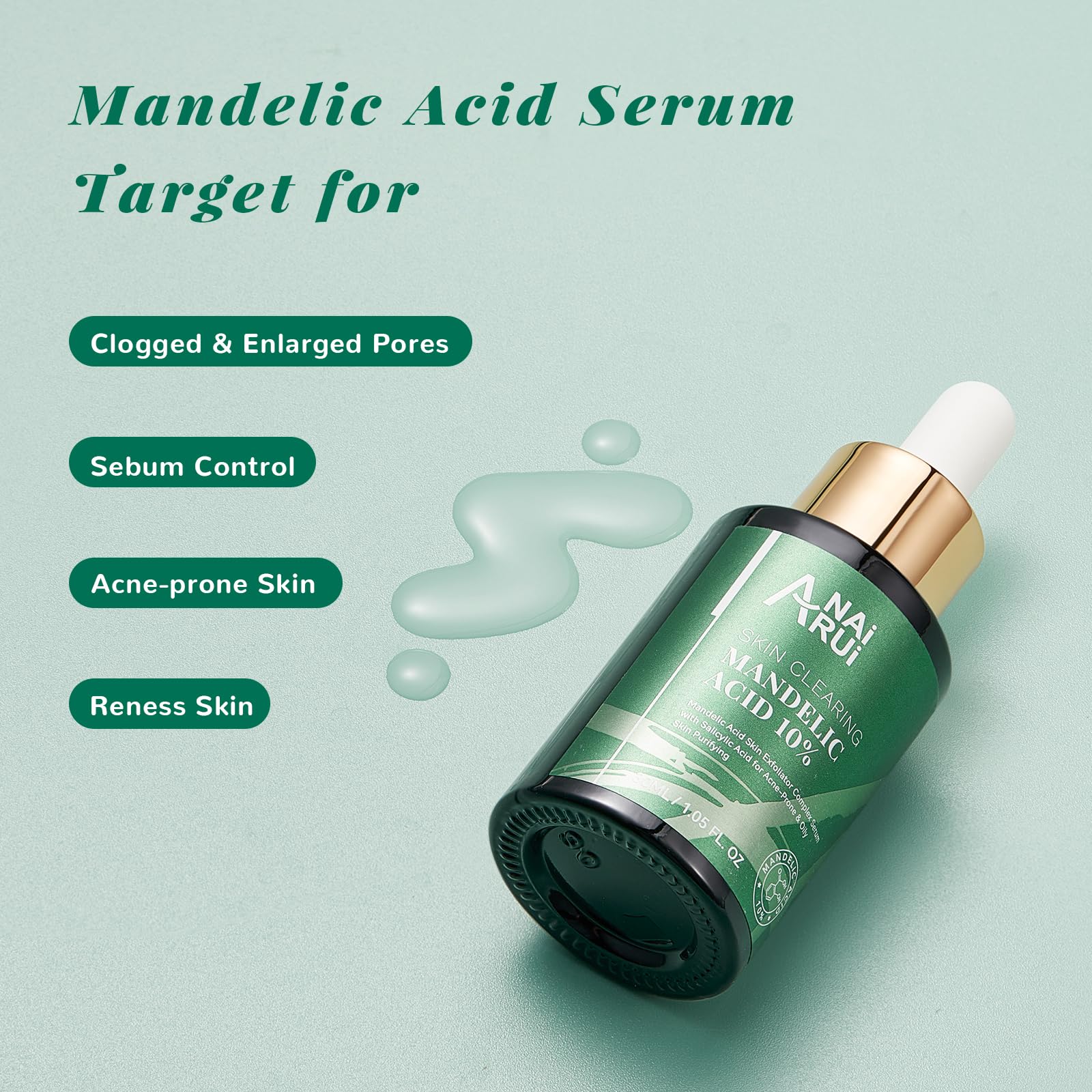 ANAI RUI Mandelic Acid 10% with Salicylic Acid 2%, Tea Tree Oil, AHA BHA Skin Exfoliant Peel Solution, for Dark Spots, Blackhead