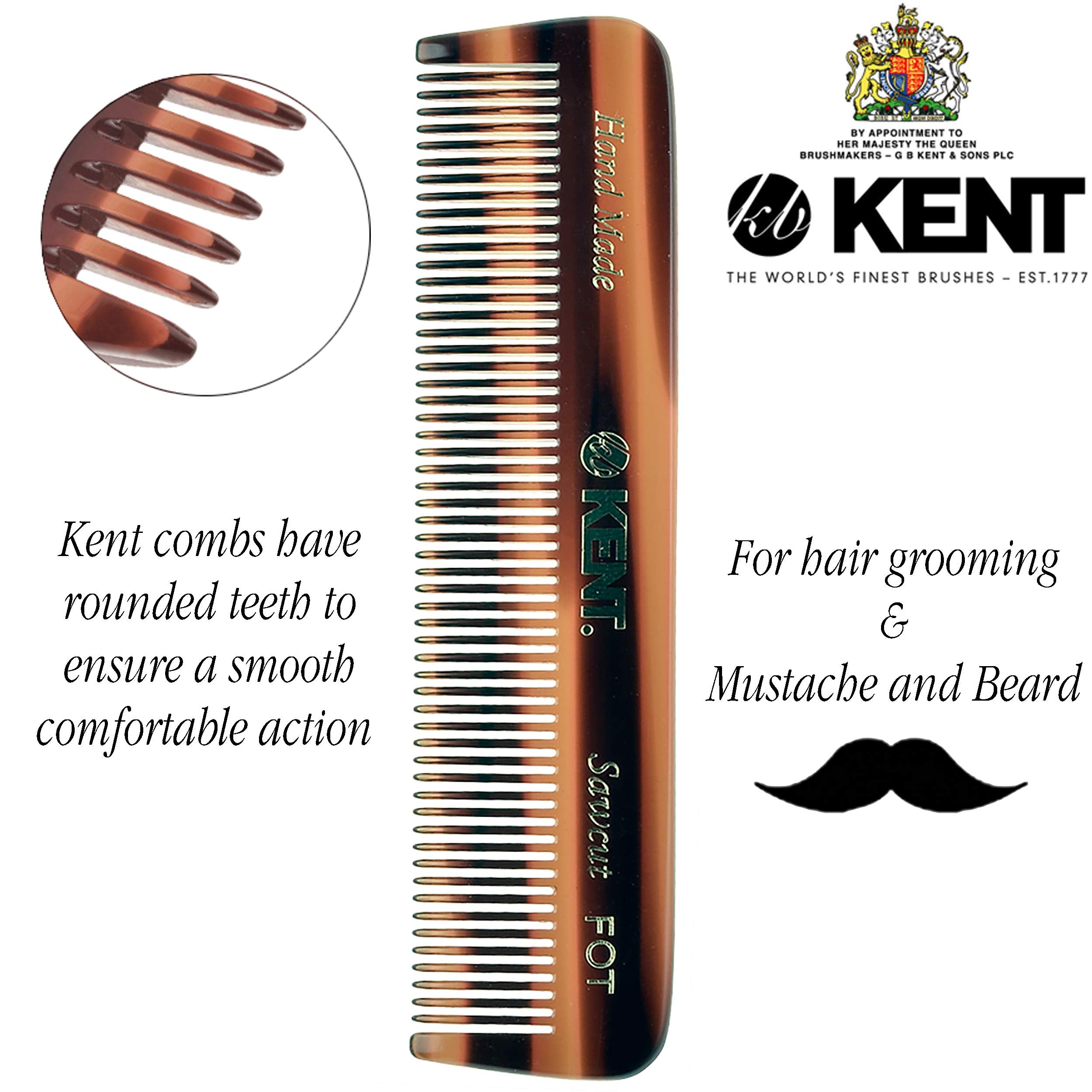 KENT A FOT Handmade Tortoiseshell Pocket Comb for Men - Fine Tooth, Cellulose Acetate, Ideal for Hair, Mustache, and Beard Grooming