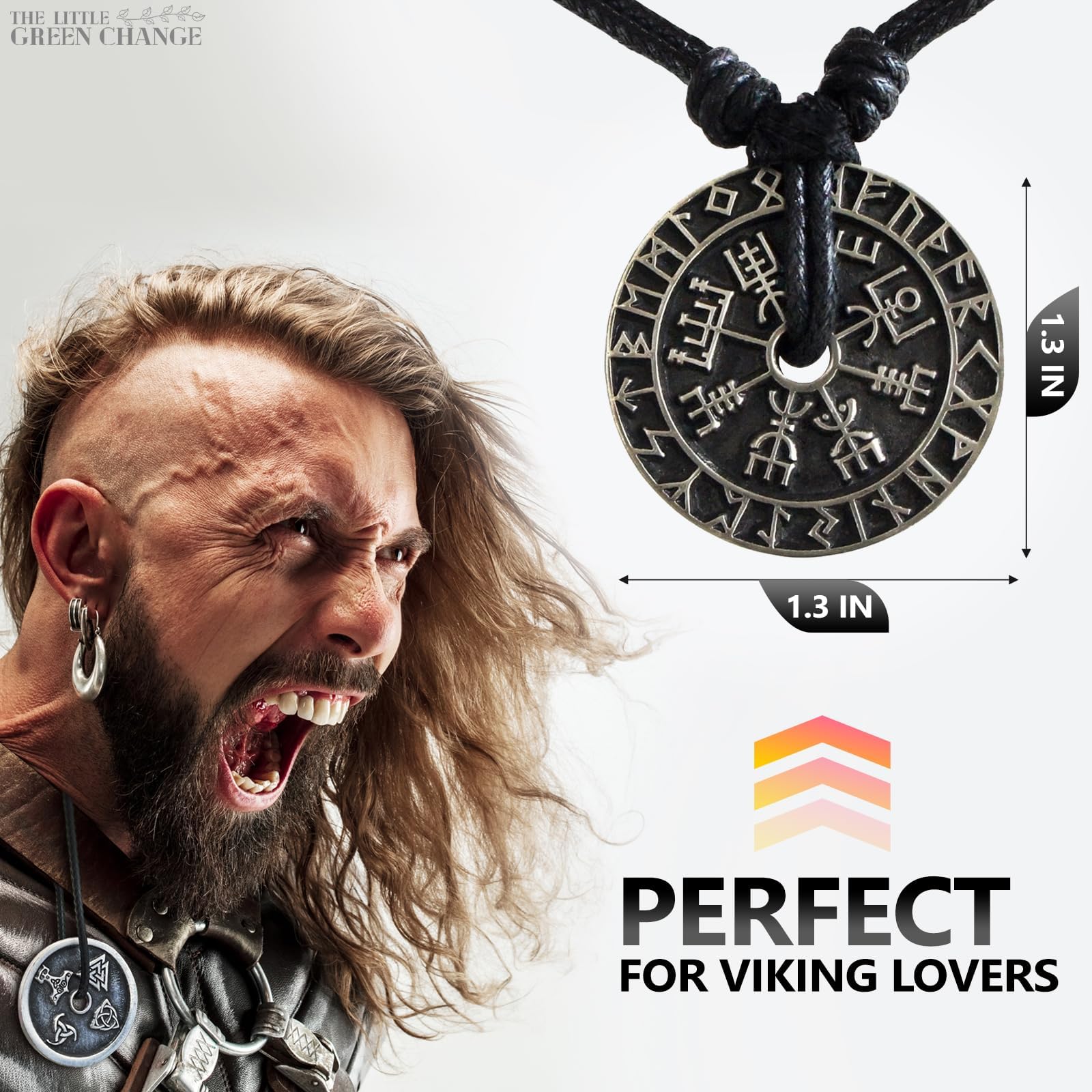 Viking Gifts for Men - Double-Sided Viking Necklace for Men with Rune Compass Pendant - Norse Amulet-Inspired Jewelry with 24  C