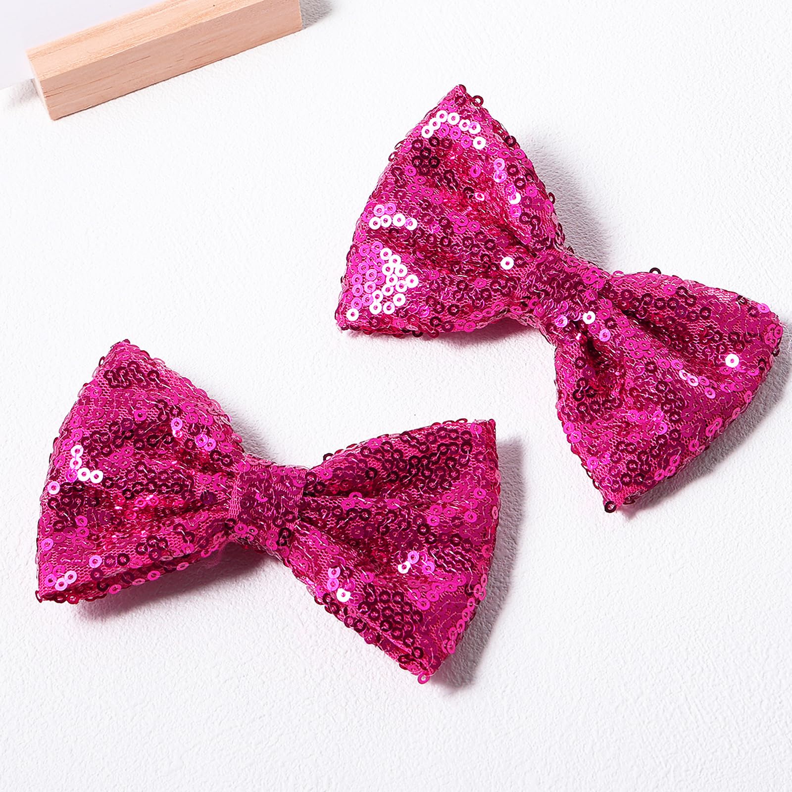 4'' Hot Pink Sparkly Glitter Sequin Hair Bows Clips For Toddler Girls Valentines Christmas Birthday Gift Party Dress Outfit Deco