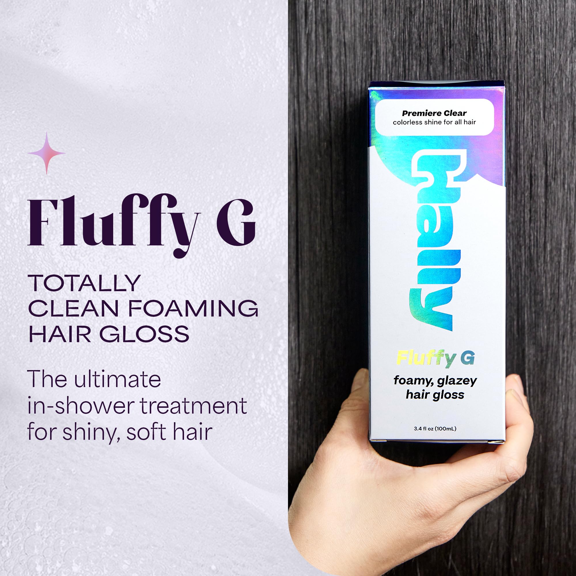 Fluffy G Hair Gloss by Hally Hair, (Clear) - 3.4 fl oz - Hair Glaze for Color-Treated, Fine, Dry & Frizzy Hair - High Shine Shin