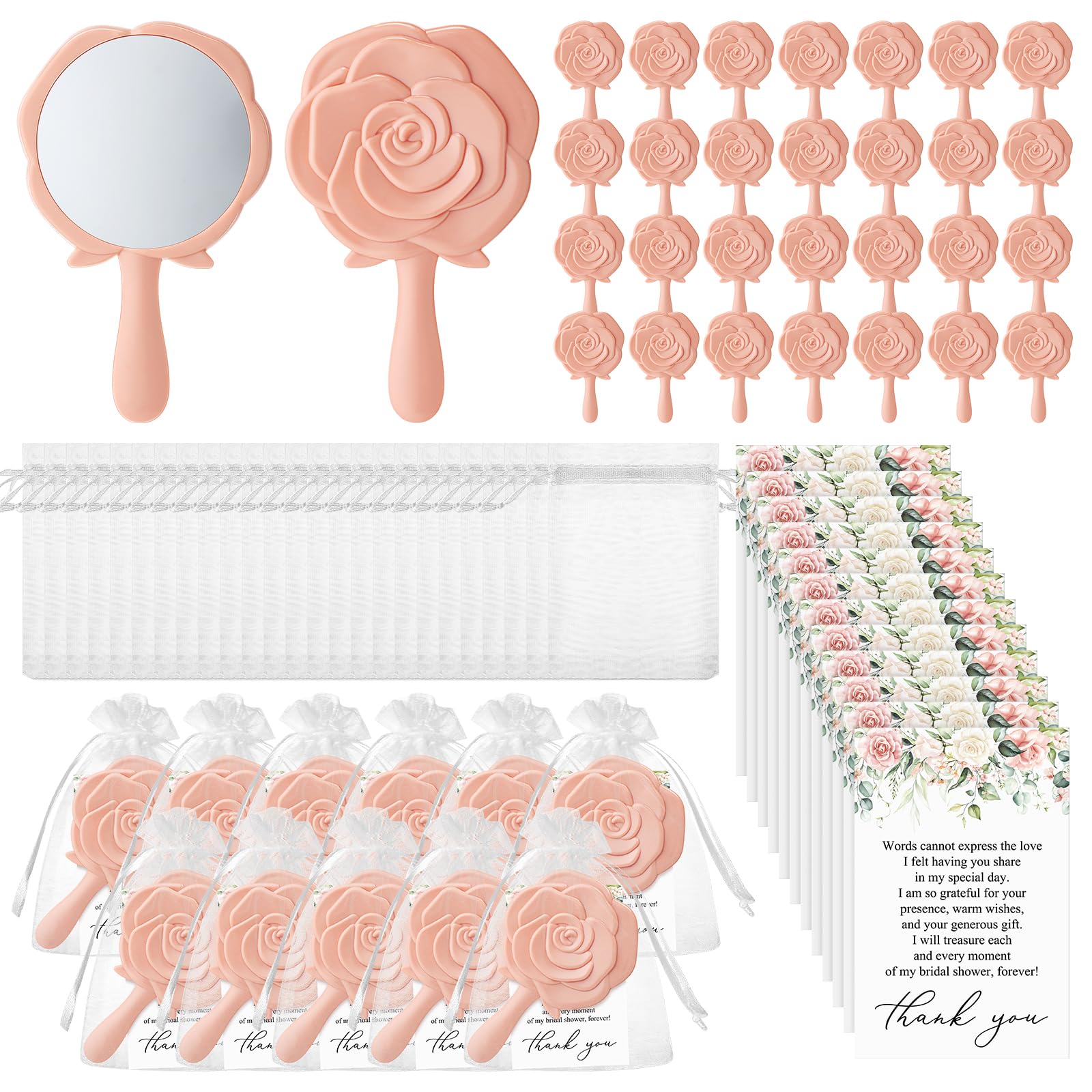 Wenqik 50 Sets Bridal Shower Favors Rose Compact Mirrors Bulk Wedding Favors For Guests Rose Compact Handheld Mirrors With Thank