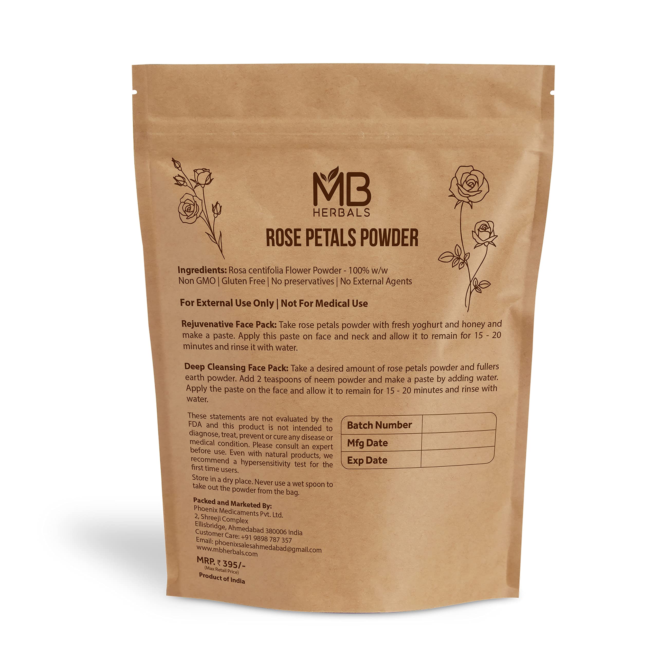 Mb Herbals Rose Powder 8 Oz | 227G / 0.5Lb | For Natural Face Packs & Facial Mask Formulations | 100% Pure & Natural | No Chemic