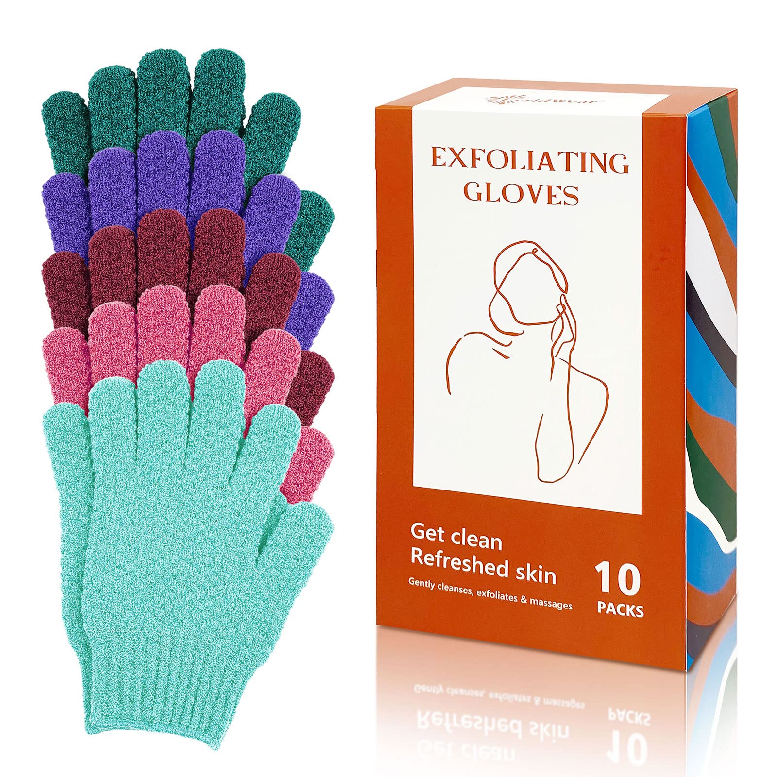 Evridwear Exfoliating Dual Texture Bath Gloves For Shower, Spa, Massage And Body Scrubs, Dead Skin Cell Remover, With Hanging Lo