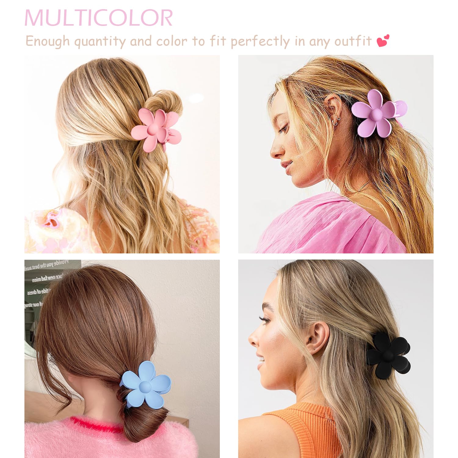 Large Hair Claw Clips 12 Pack Flower Hair Clips For Thick Hair, Big Hair Clips Square Matte Strong Hold For Thin Hair, Cute Hair