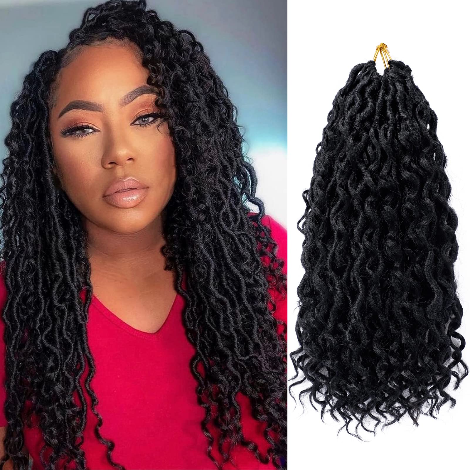Goddess Locs Crochet Hair 12 Inch 7 Packs Boho Faux Locs Crochet Hair for Black Women Pre Looped Crochet Locs with Curly Ends (#