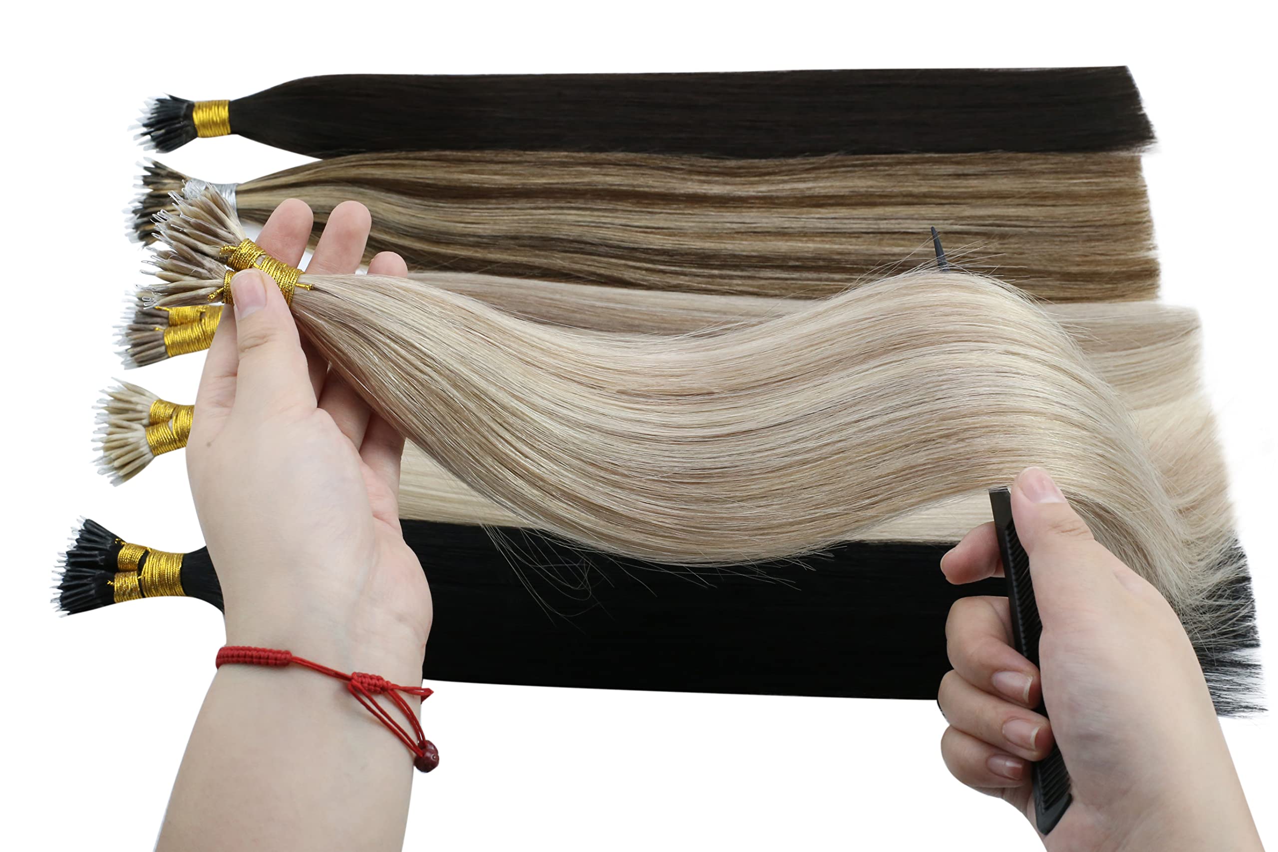 [Keep Texture] Sunny Nano Human Hair Extensions Black Nano Hair Extension Beads Jet Black Hair Extensions Nano Ring Natural-look