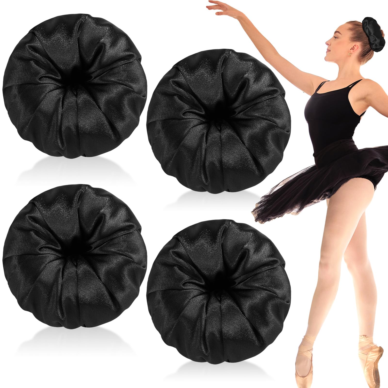 Yuxung 4 Pcs Satin Hair Bun Donut Satin Hair Bun Maker Dark Retain Moisture Easy to Style for Women Ladies Military Ballet and B