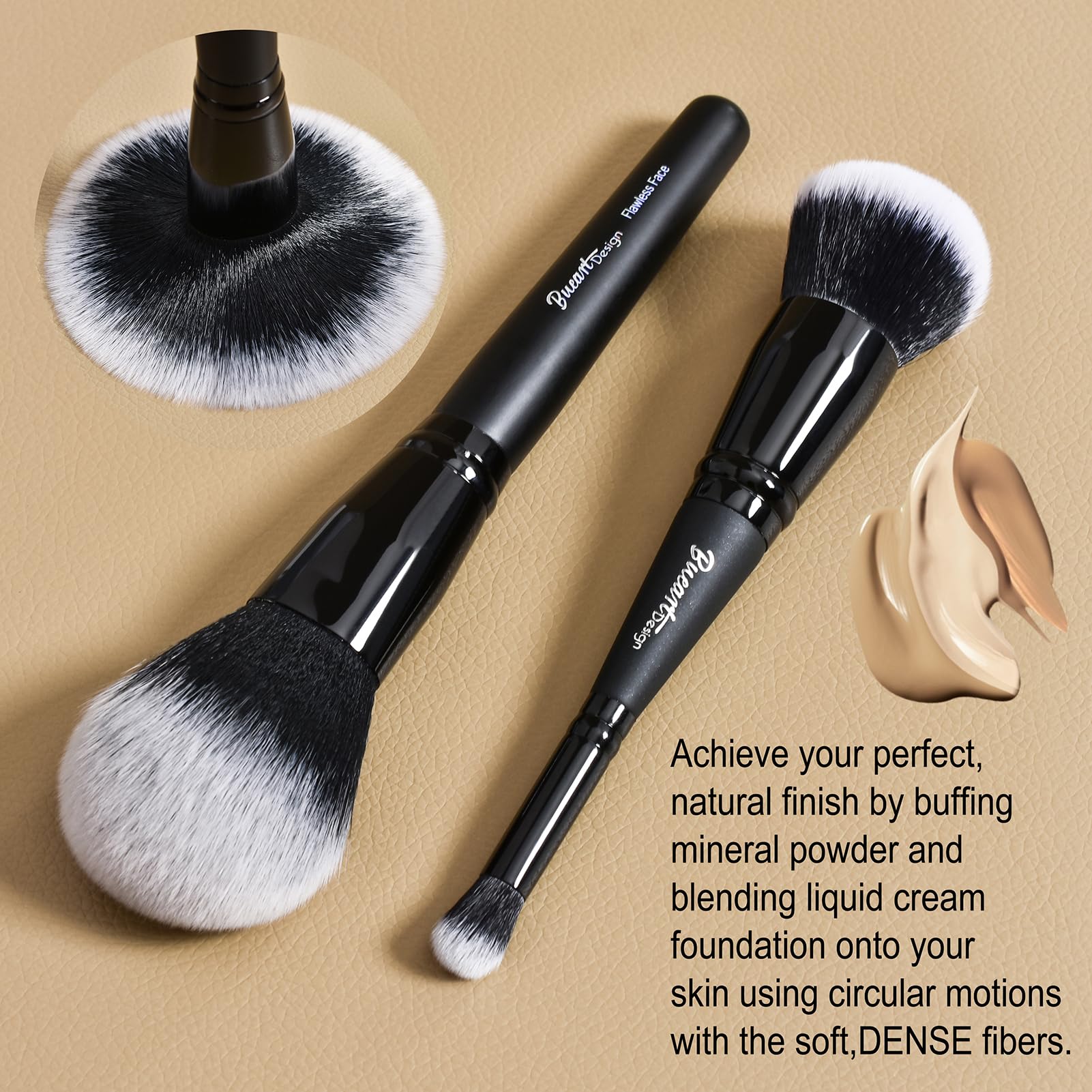 Bueart Design Duo Ended Foundation Concealer Brush Set - 2 Pcs, Synthetic, Matte Black, Ideal for Liquid & Cream Makeup