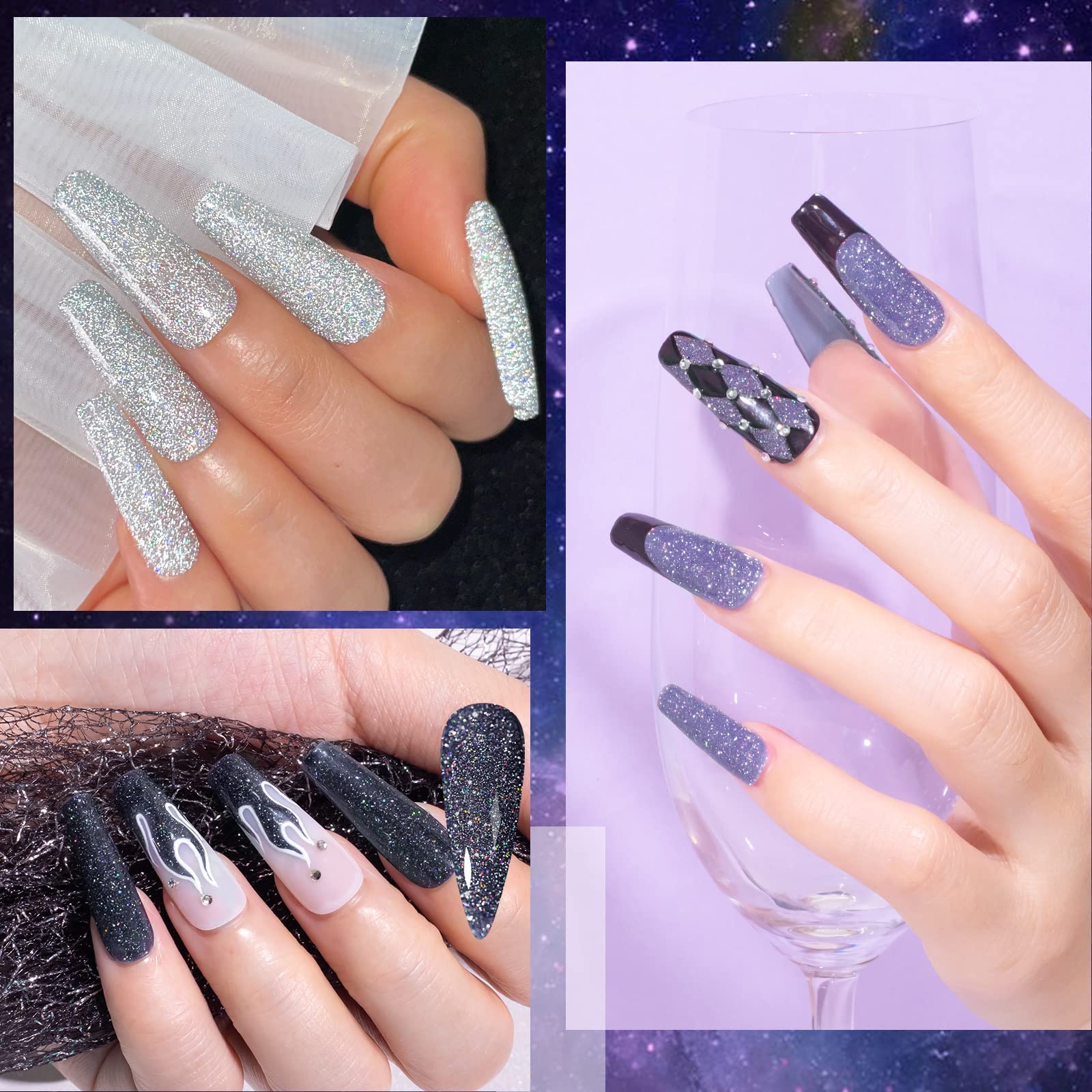 MIZHSE Glitter Gel Nail Polish Kit, 12 Pcs 7ml, Reflective Sparkly Colors for Home Manicure & Nail Art, MKL-008