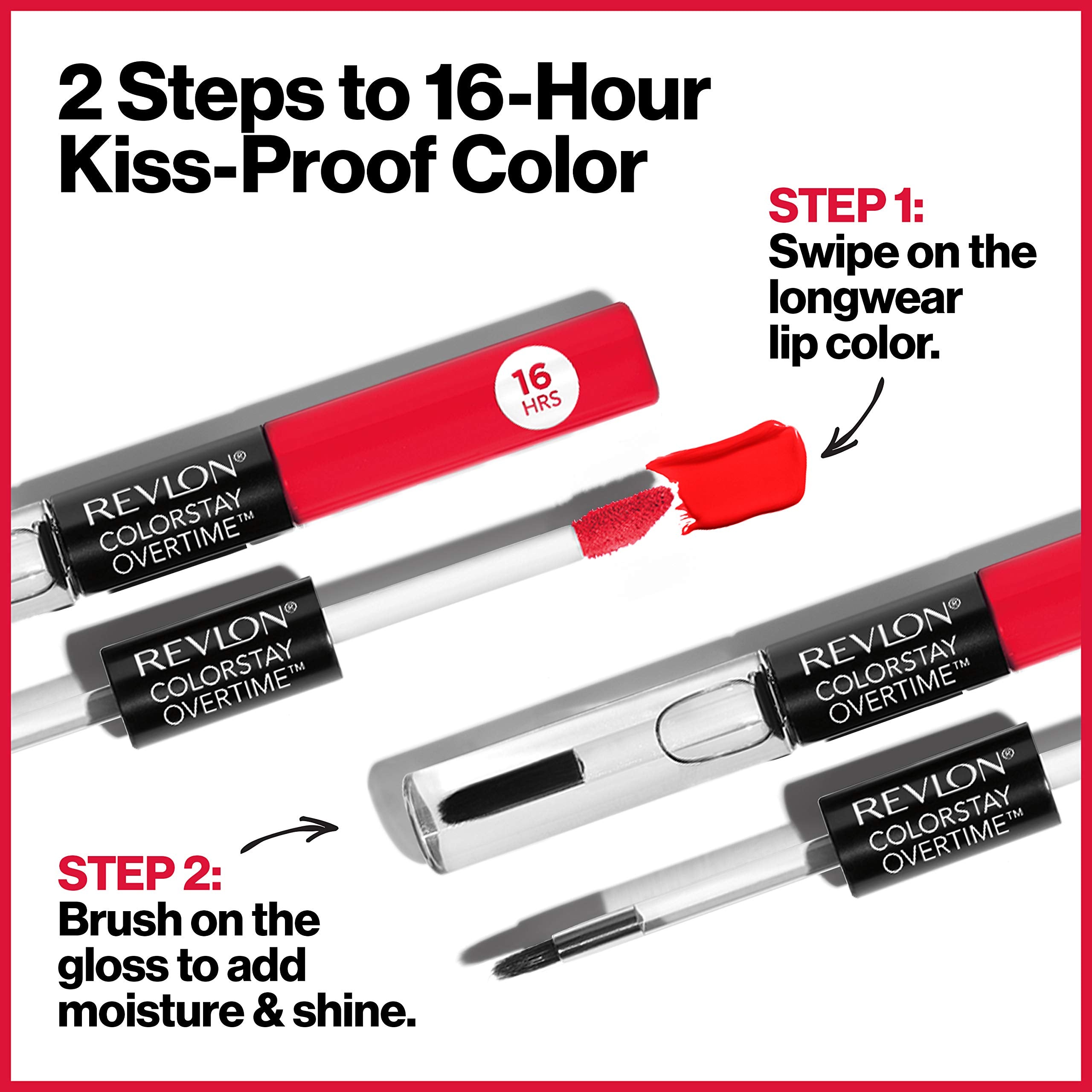 Revlon Colorstay Overtime Lipcolor, Dual Ended Longwearing Liquid Lipstick With Clear Lip Gloss, With Vitamin E In Pink, 24/7 Pi