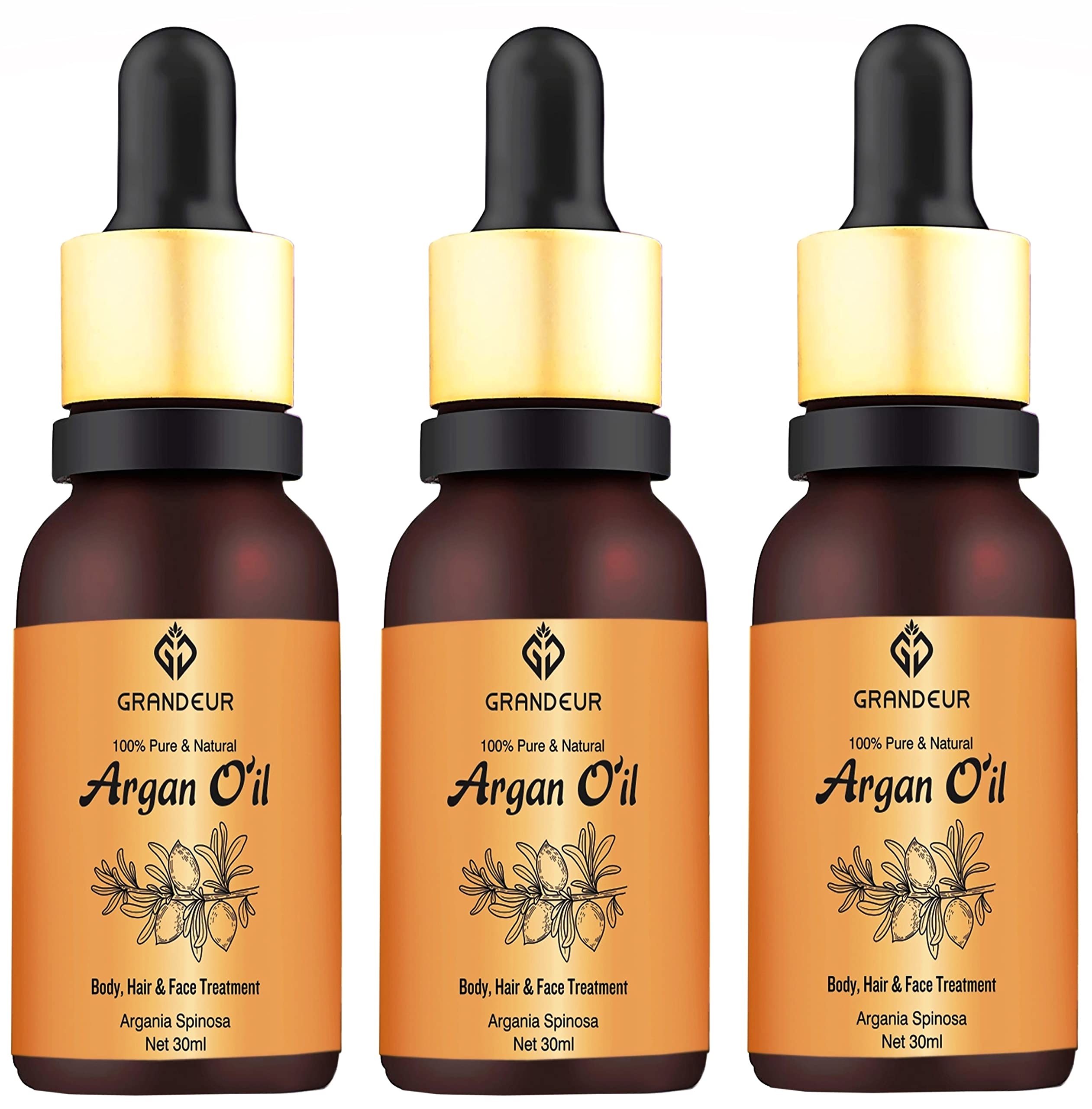 Grandeur Pack Of 2 100% Pure & Natural Moroccan Argan Oil 30Ml, For Dry And Coarse Hair & Skin Care 30Ml+ 30Ml+ 30Ml | Hair Fall