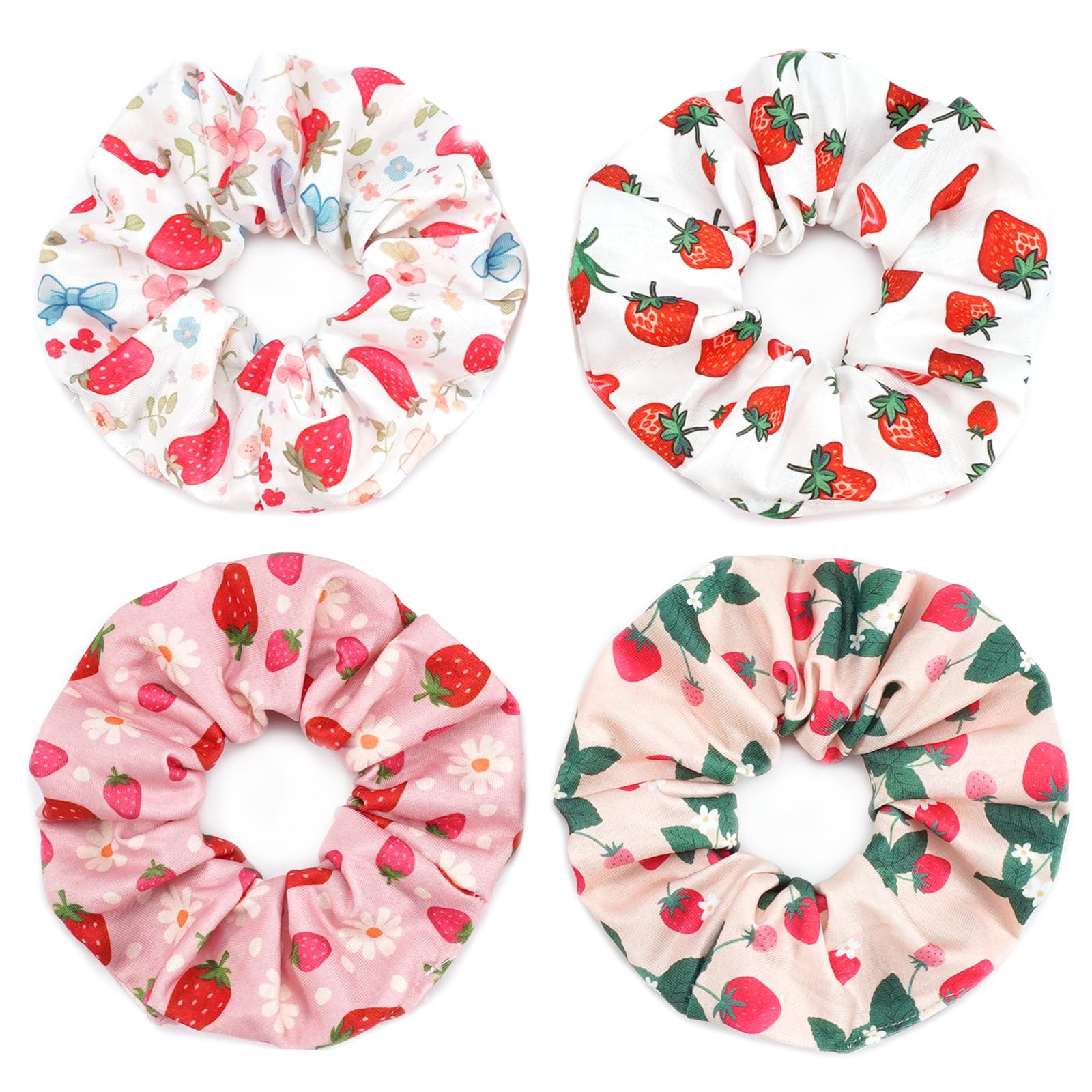Strawberry Hair Scrunchies for Women Girls Cute Fun Fruit Elastic Hair Ties Ponytail Holder Party Favors Hair Accessories