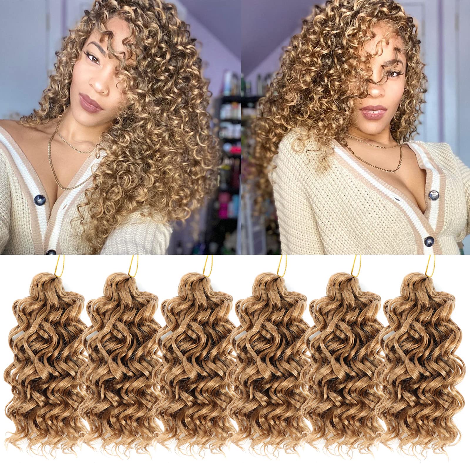 Gogo Curl Crochet Hair 8 Inch 6 Packs Short Curly Crochet Hair Beach Curl Water Wave Curly Crochet Braids Hair, Deep Wave Synthe