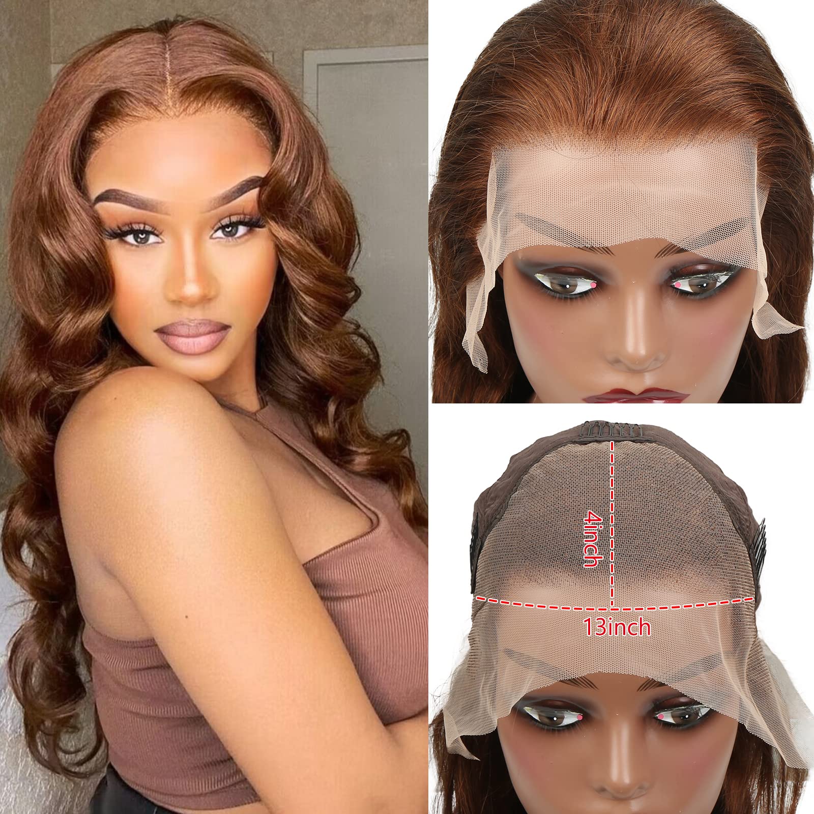 Miss Alle Chocolate Brown Lace Front Wig Human Hair 180% Density Auburn 13X4 Body Wave Lace Front Wig Human Hair Colored Hd Tran