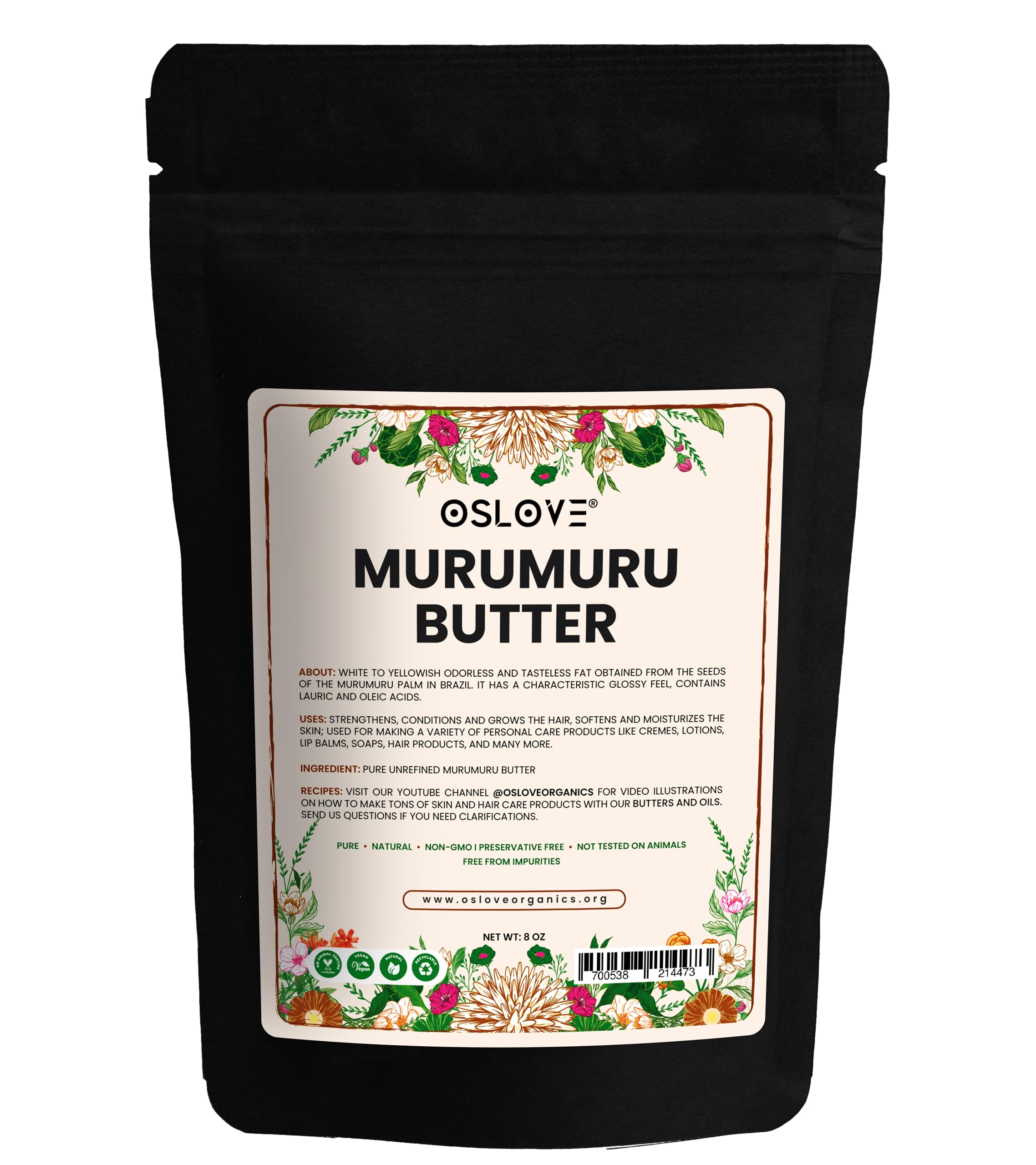 Oslove Organics Pure, Natural and Unrefined Murumuru Butter - Soft silky butter for lotions, whipped body butters/souffles, lip