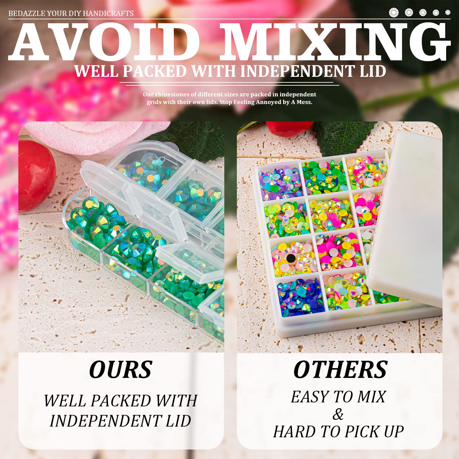 Belleboost 5000Pcs Resin Rhinestones Kits, 2/3/4/5/6Mm Flatback Jelly Rhinestones, 3 Box Dark Green Ab Non Hotfix Crystal Gems F
