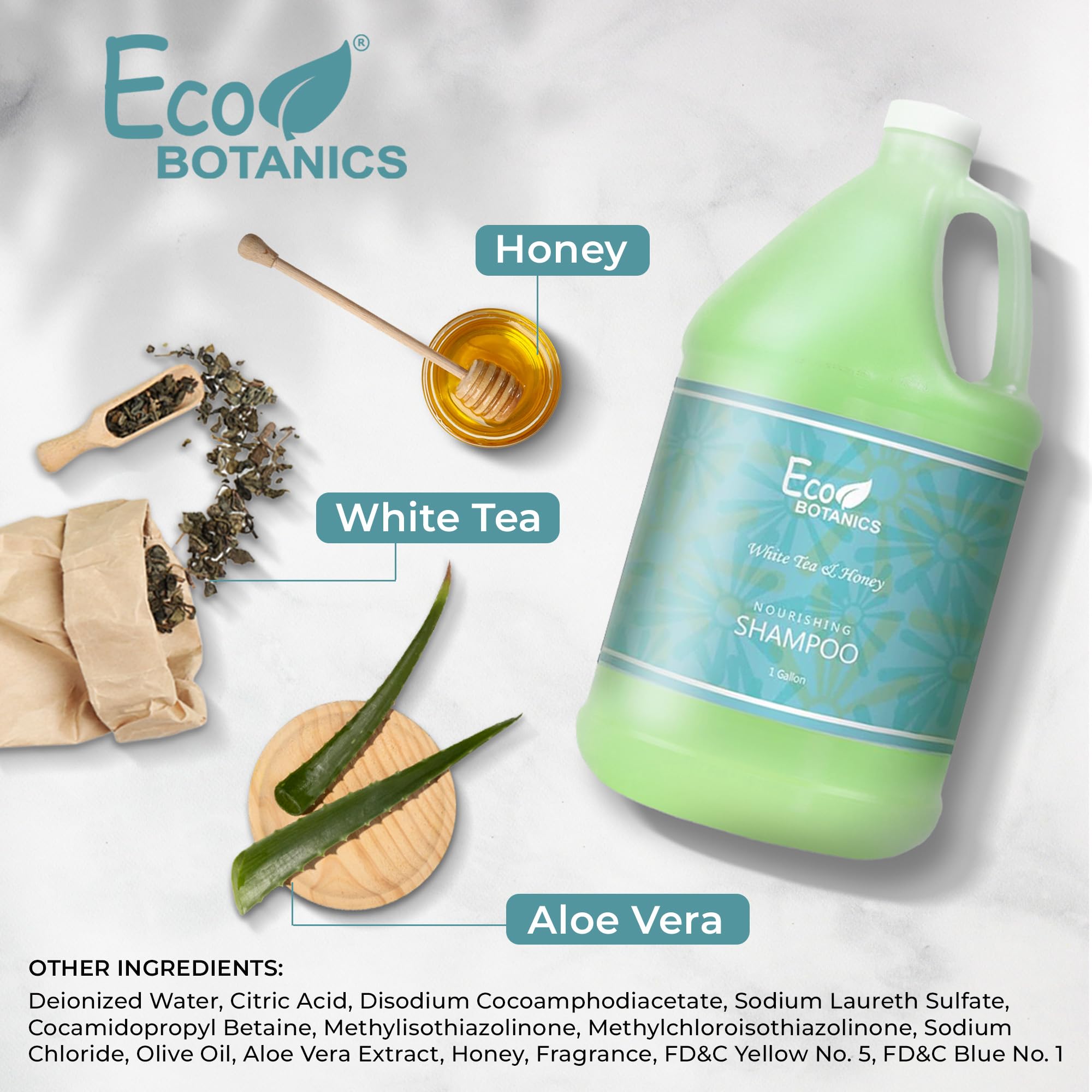 1-Shoppe Terra Pure Eco Botanics Natural Shampoo With Raw Honey & White Tea | Gallon Jug Bulk Toiletries For Airbnb, Vacation Re