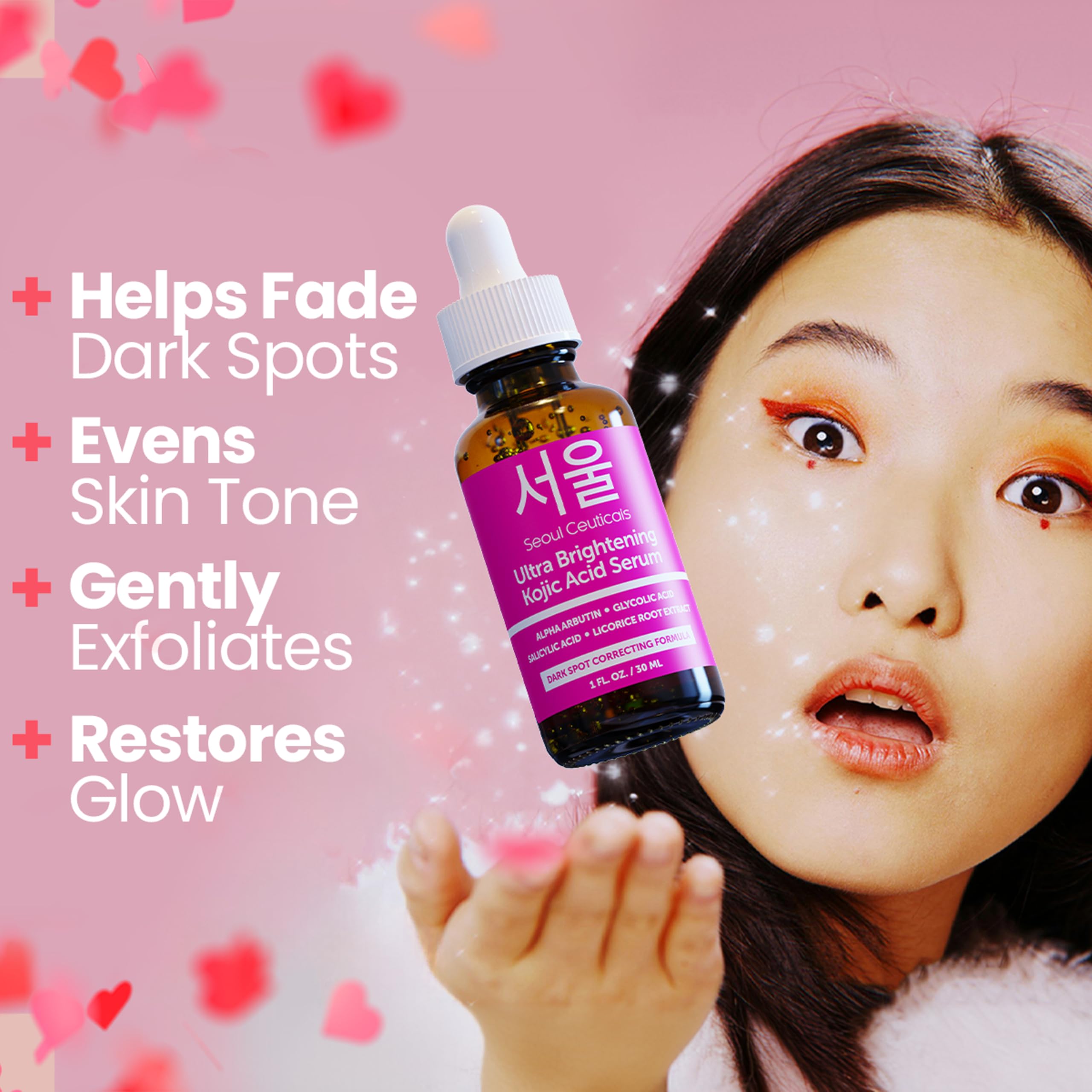 SeoulCeuticals Kojic Acid Serum - Dark Spot Remover with Alpha Arbutin & Glycolic Acid, 1 Fl Oz