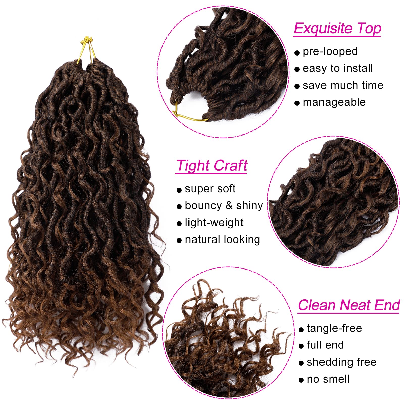 Goddess Locs Crochet Hair 10 Inch 7 Packs Ombre Brown Boho Faux Locs Crochet Hair for Black Women Pre Looped Crochet Locs with C