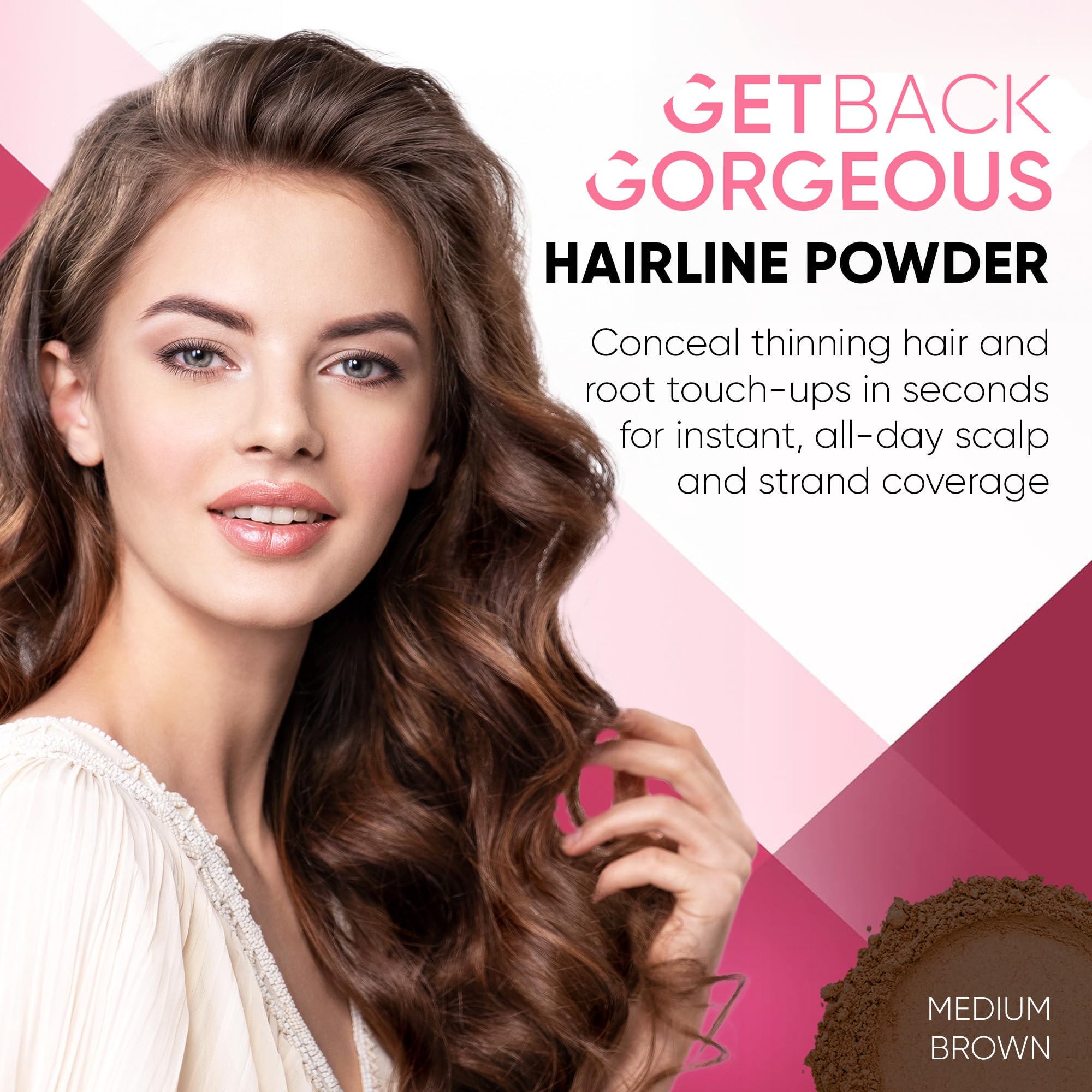 Gbg Hairline Powder, Medium Brown - 48-Hour Coverage Root Touch Up Powder For Bald Spots, Instant Hair Loss Concealer & Brighten