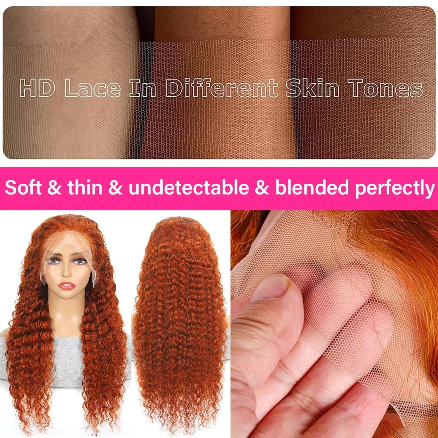 34 Inch 13X6 Lace Front Wig Human Hair Curly Ginger Hd Lace Front Wig Human Hair For Women 180% Density Orange Brazilian Deep Wa