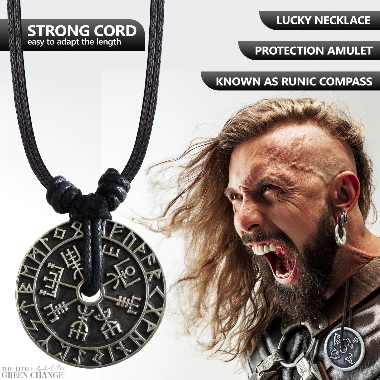 Viking Gifts for Men - Double-Sided Viking Necklace for Men with Rune Compass Pendant - Norse Amulet-Inspired Jewelry with 24  C