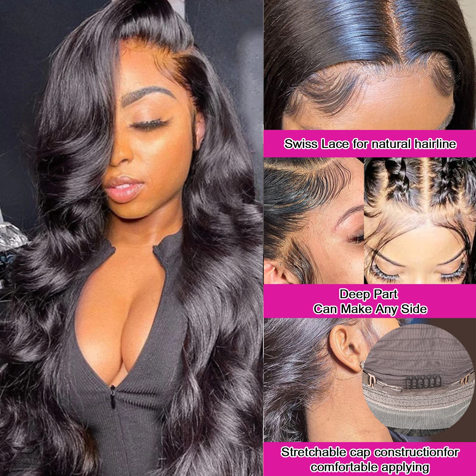 Aicrelery 32 Inch 13x6 Lace Front Wigs Human Hair Body Wave Lace Frontal Wig 180 Density Unprocessed Brazilian Virgin Human Hair
